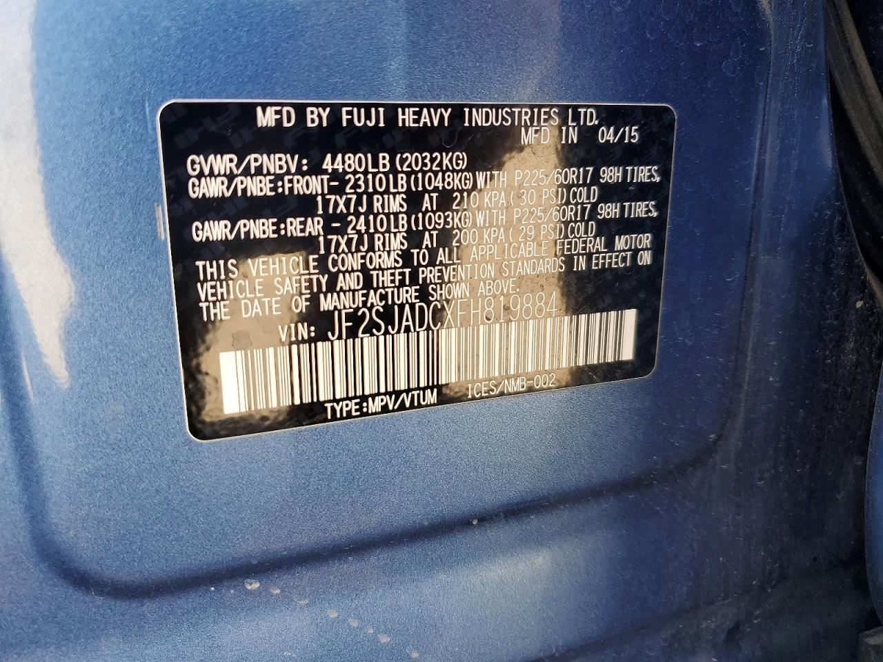2015 Subaru Forester 2.5i Premium Blue vin: JF2SJADCXFH819884