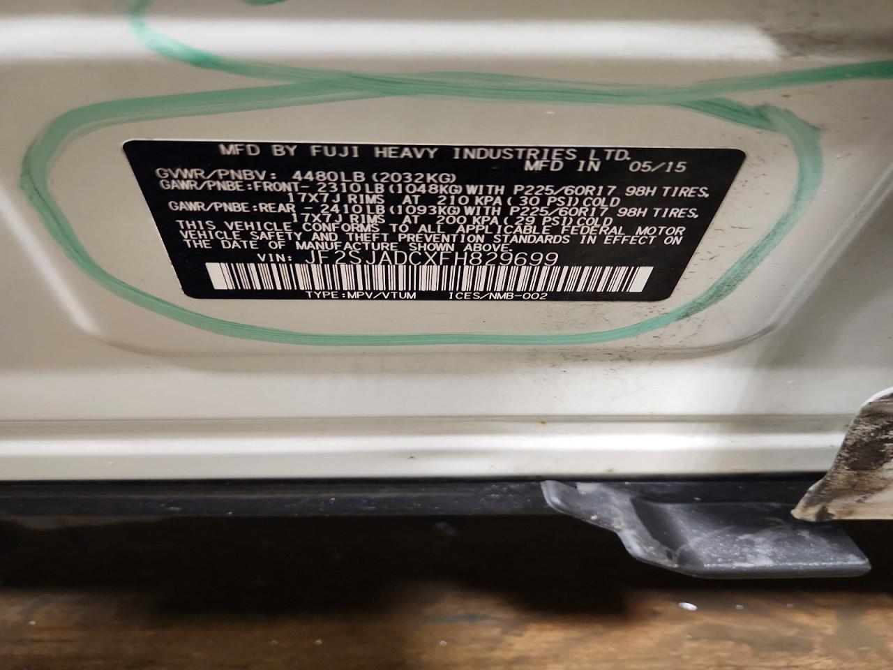 2015 Subaru Forester 2.5i Premium White vin: JF2SJADCXFH829699