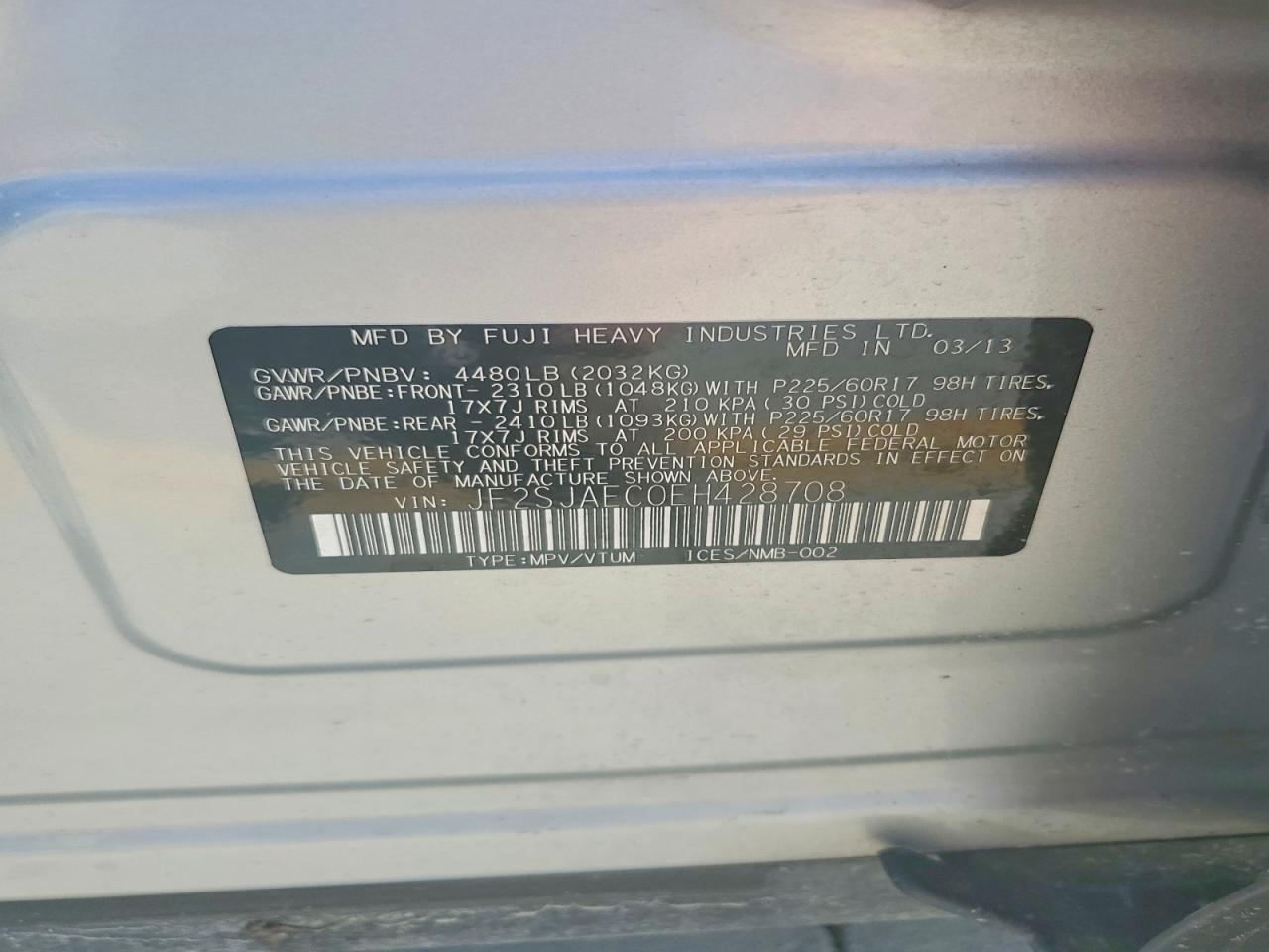 2014 Subaru Forester 2.5i Premium Silver vin: JF2SJAEC0EH428708