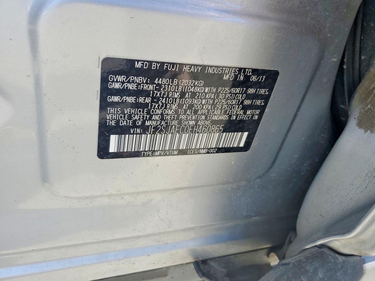 2014 Subaru Forester 2.5i Premium Silver vin: JF2SJAEC0EH460865