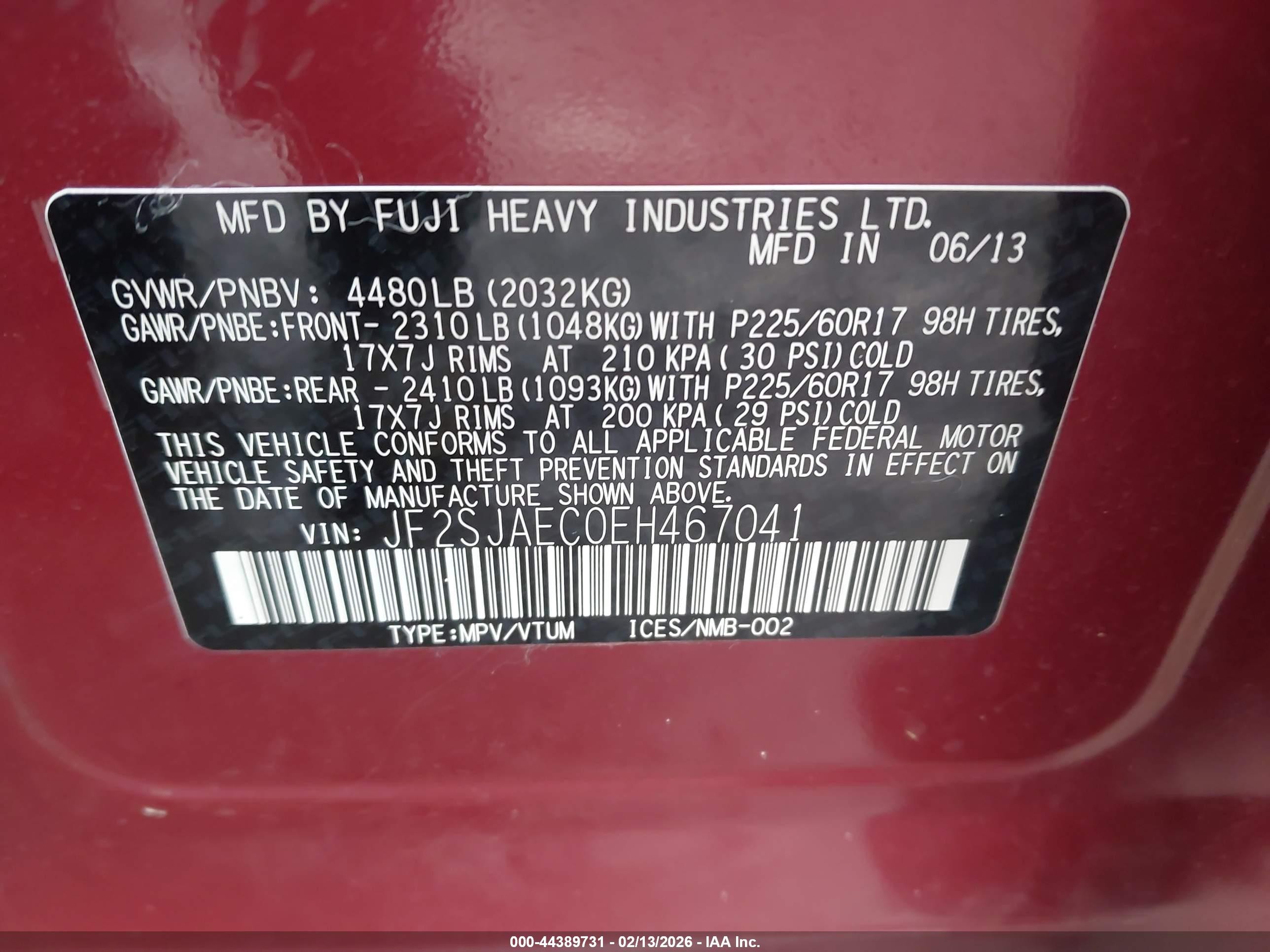 2014 Subaru Forester 2.5i Premium Red vin: JF2SJAEC0EH467041