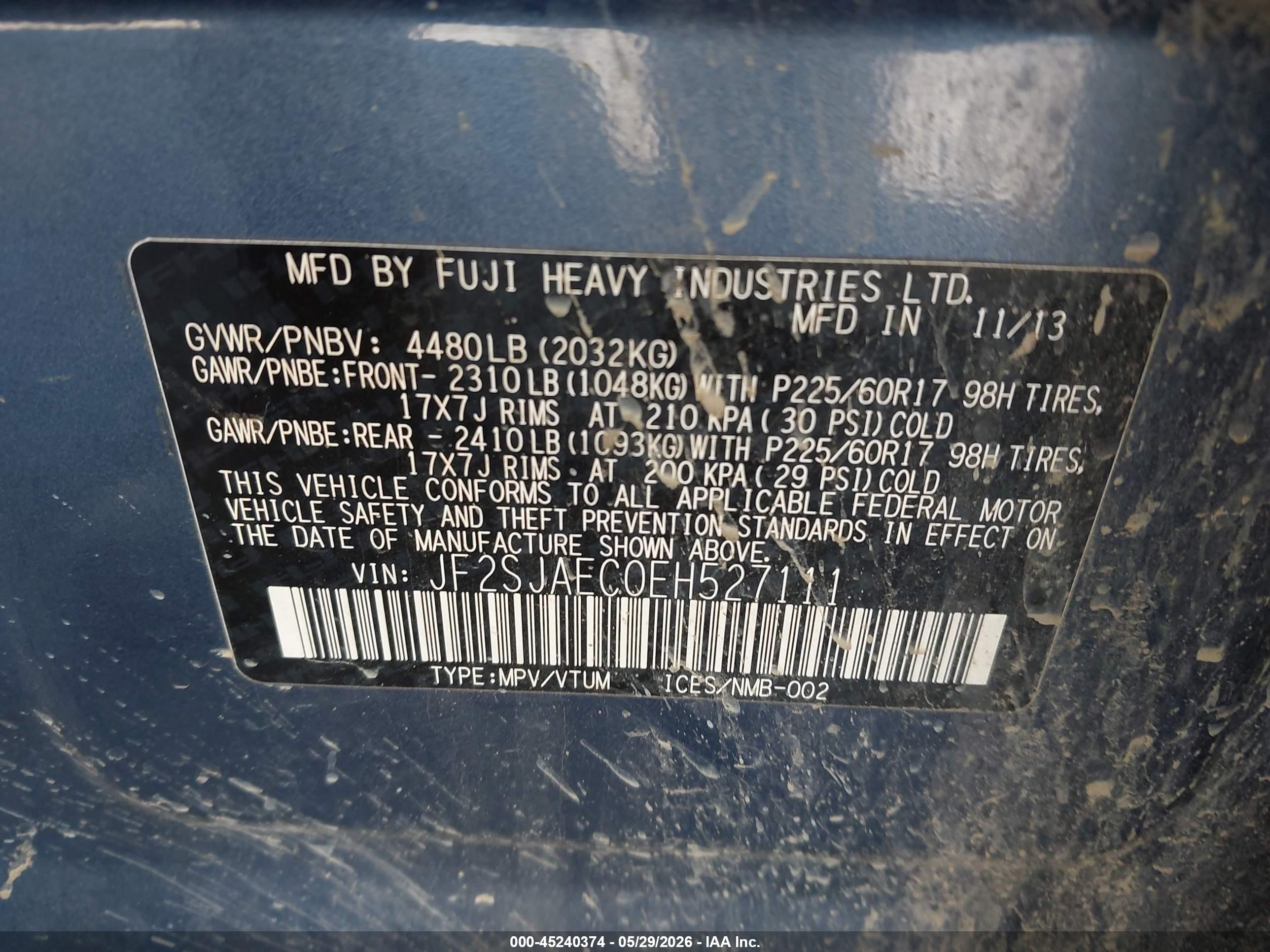 2014 Subaru Forester 2.5i Premium Синий vin: JF2SJAEC0EH527111