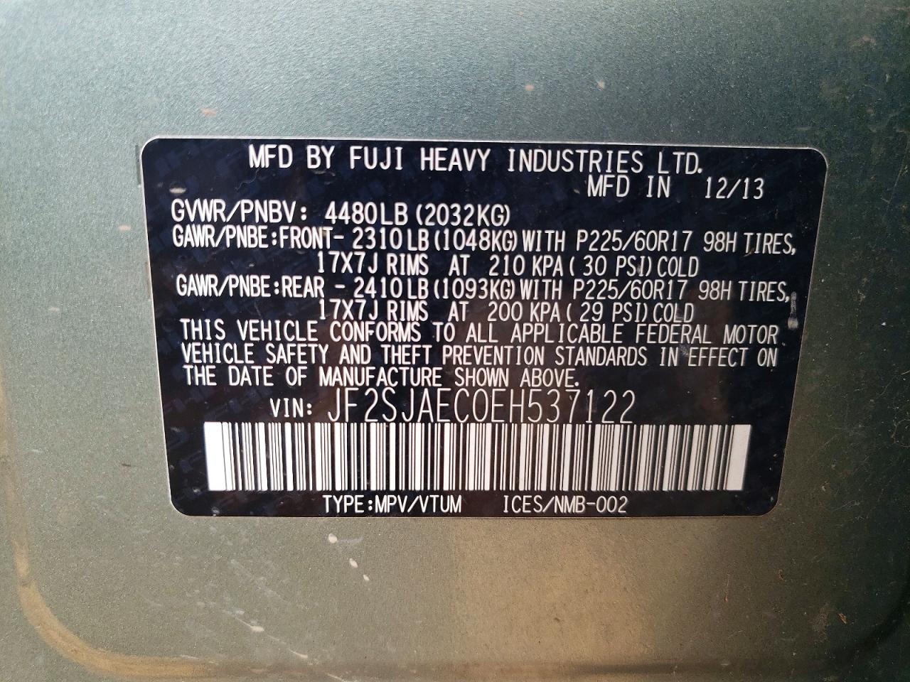 2014 Subaru Forester 2.5i Premium Green vin: JF2SJAEC0EH537122