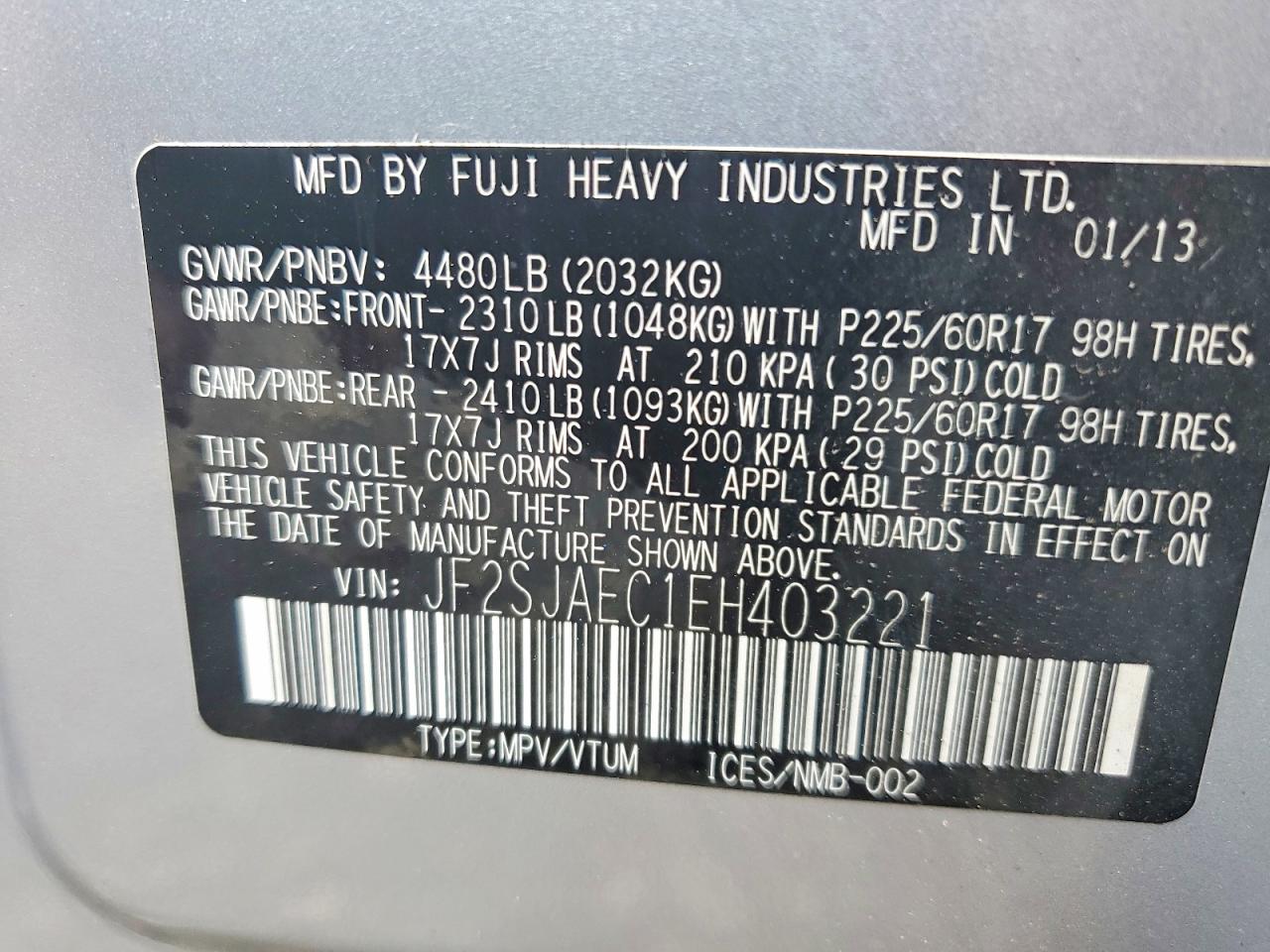 2014 Subaru Forester 2.5i Premium Серебряный vin: JF2SJAEC1EH403221