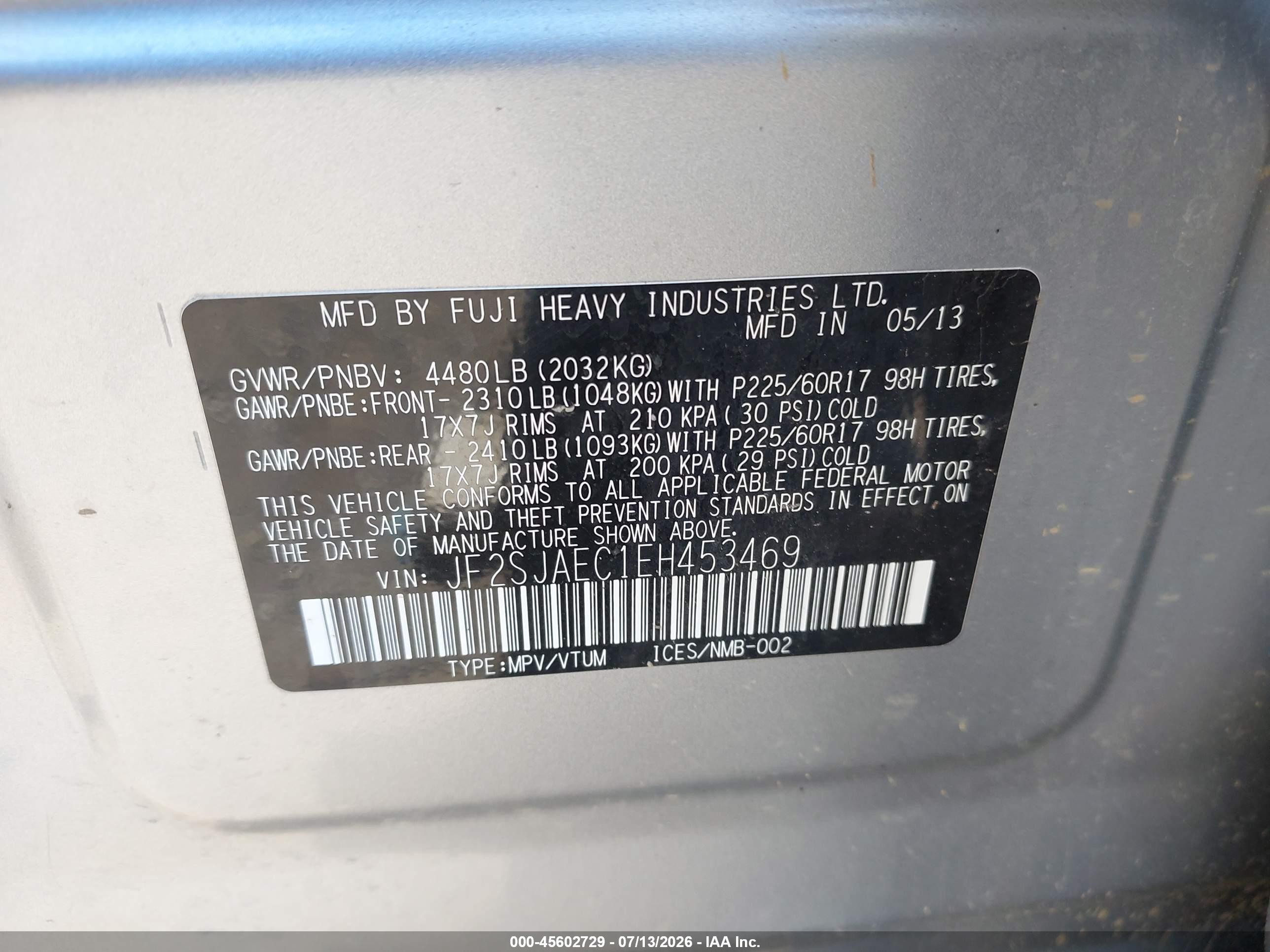 2014 Subaru Forester 2.5i Premium Silver vin: JF2SJAEC1EH453469