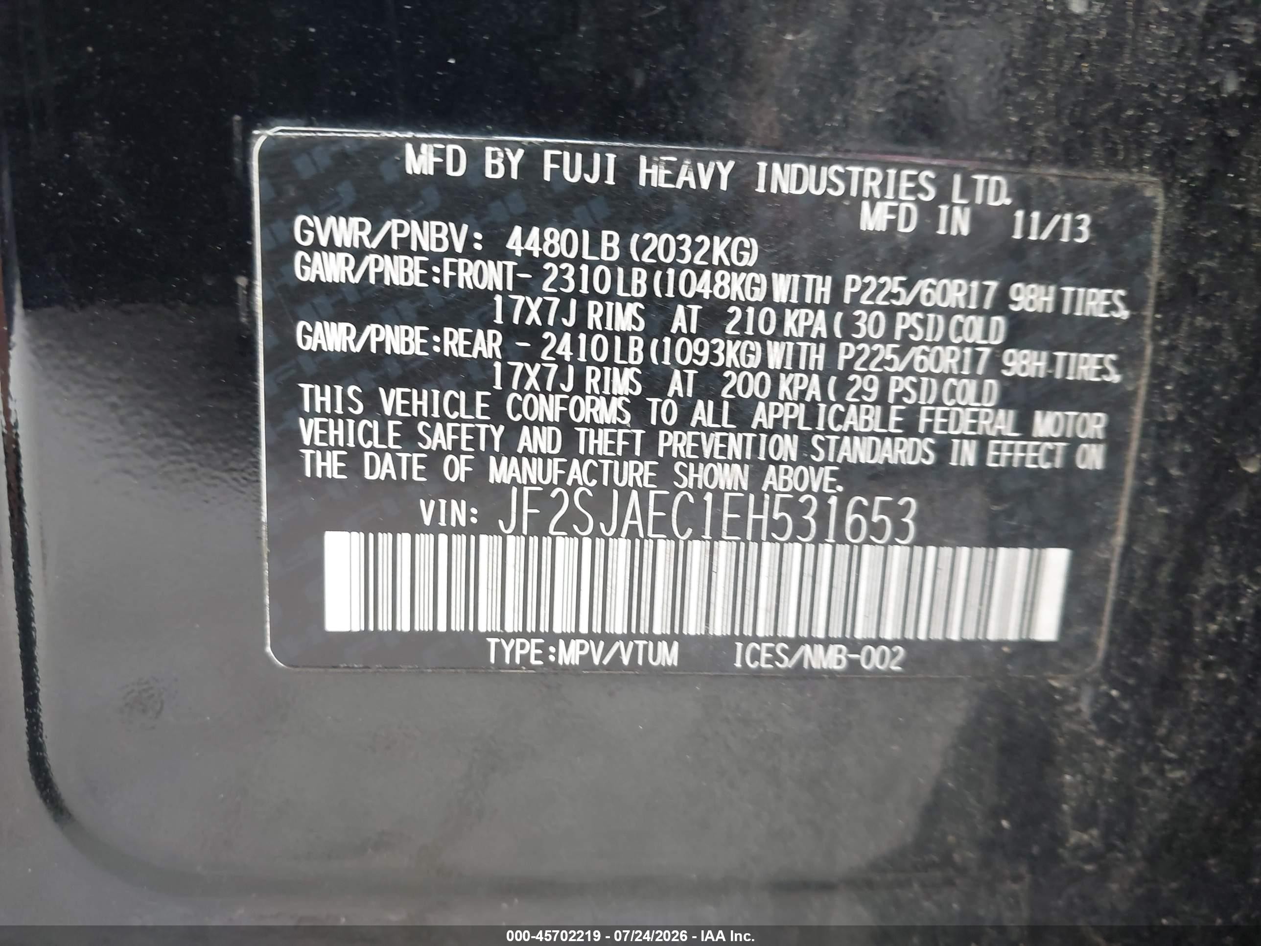 2014 Subaru Forester 2.5i Premium Black vin: JF2SJAEC1EH531653