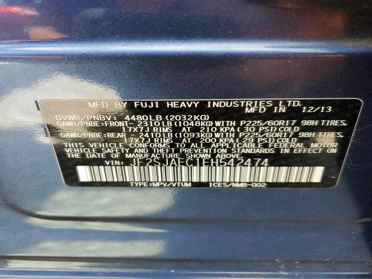 2014 Subaru Forester 2.5i Premium Blue vin: JF2SJAEC1EH542474
