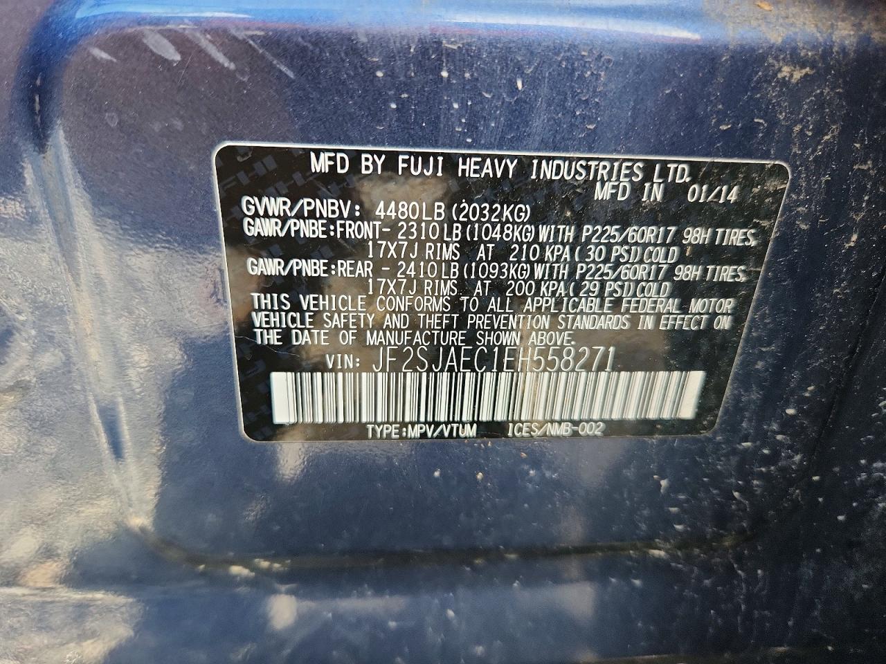 2014 Subaru Forester 2.5i Premium Blue vin: JF2SJAEC1EH558271