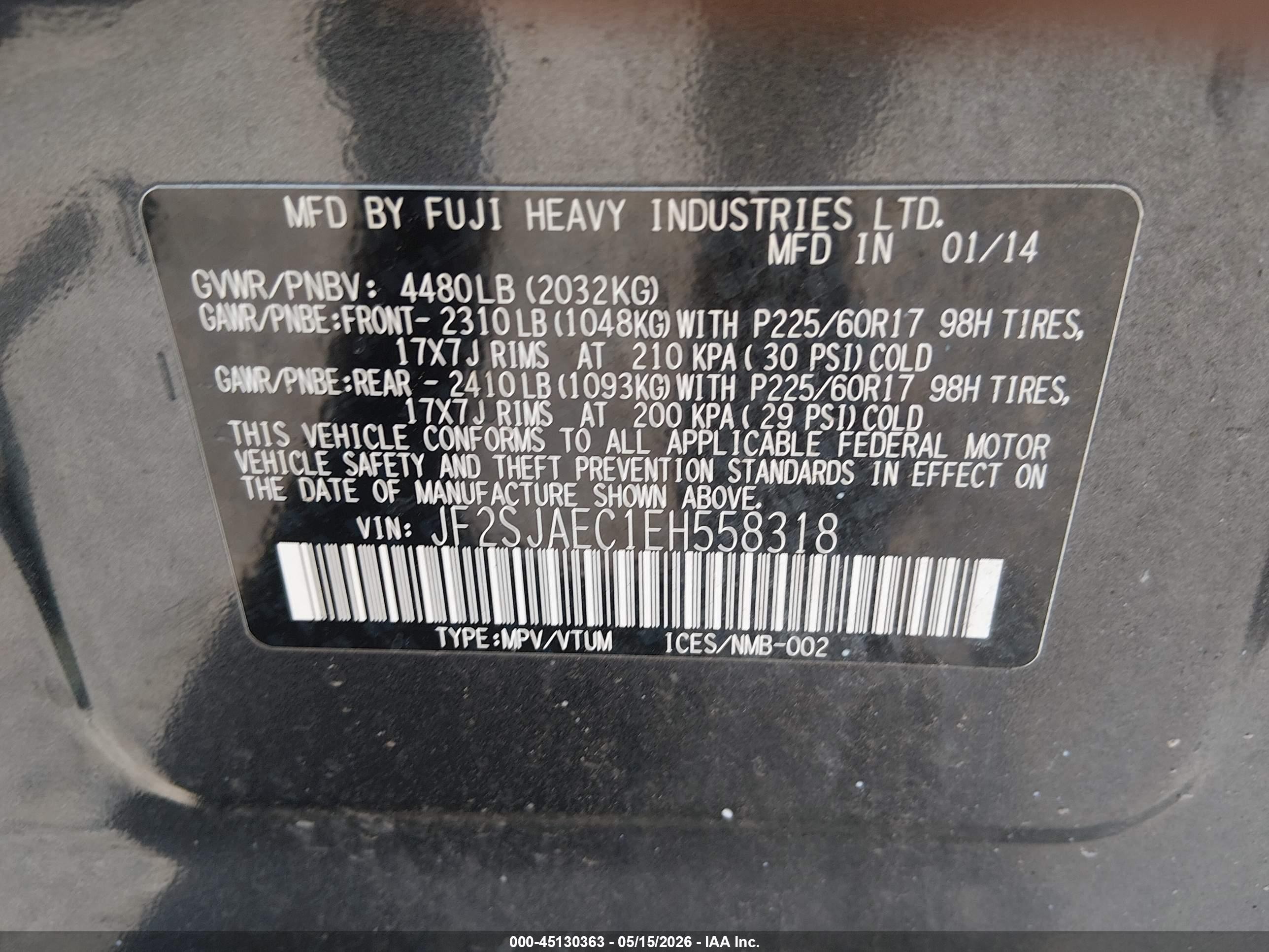 2014 Subaru Forester 2.5i Premium Gray vin: JF2SJAEC1EH558318