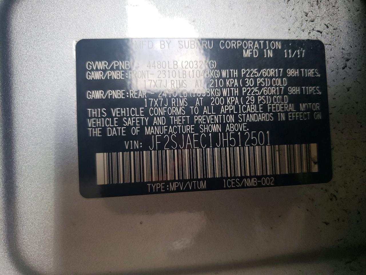 2018 Subaru Forester 2.5i Premium Silver vin: JF2SJAEC1JH512501