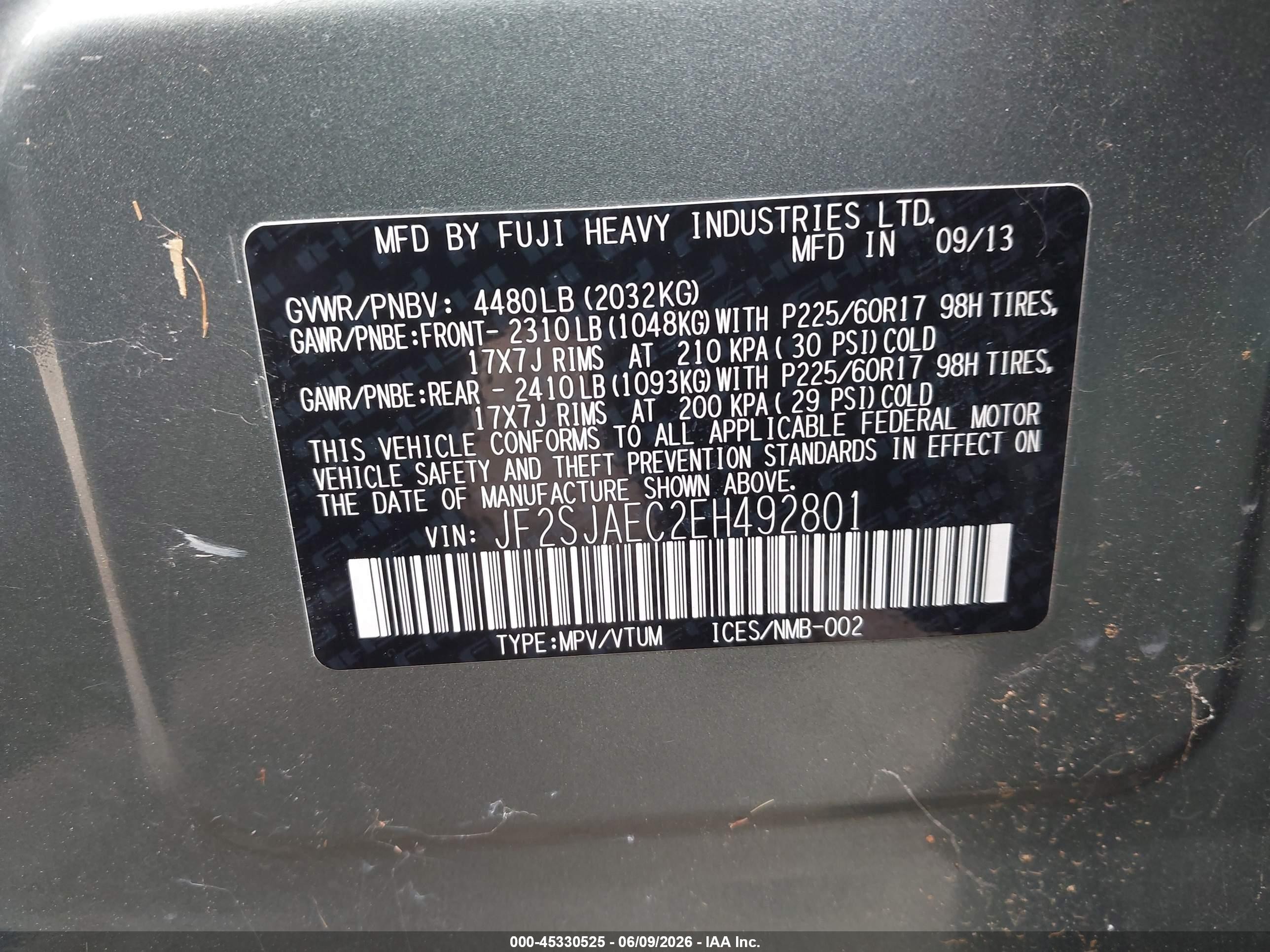 2014 Subaru Forester 2.5i Premium Green vin: JF2SJAEC2EH492801