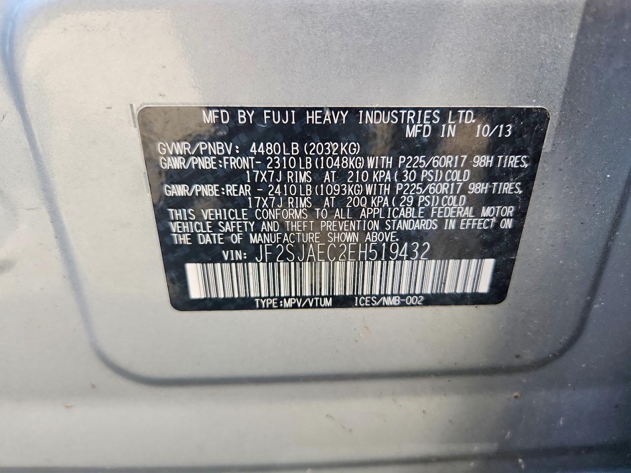 2014 Subaru Forester 2.5i Premium Silver vin: JF2SJAEC2EH519432