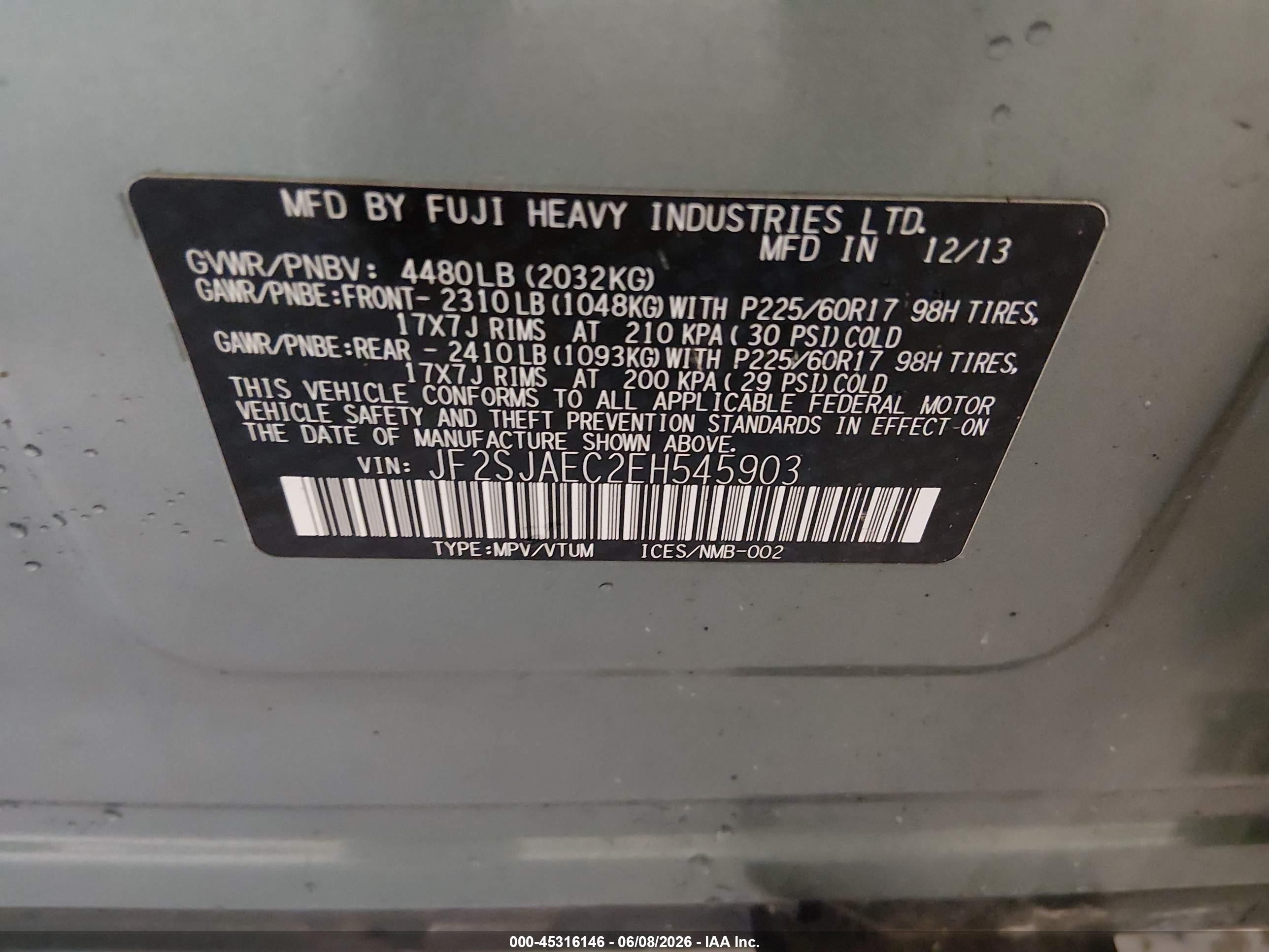 2014 Subaru Forester 2.5i Premium Зеленый vin: JF2SJAEC2EH545903