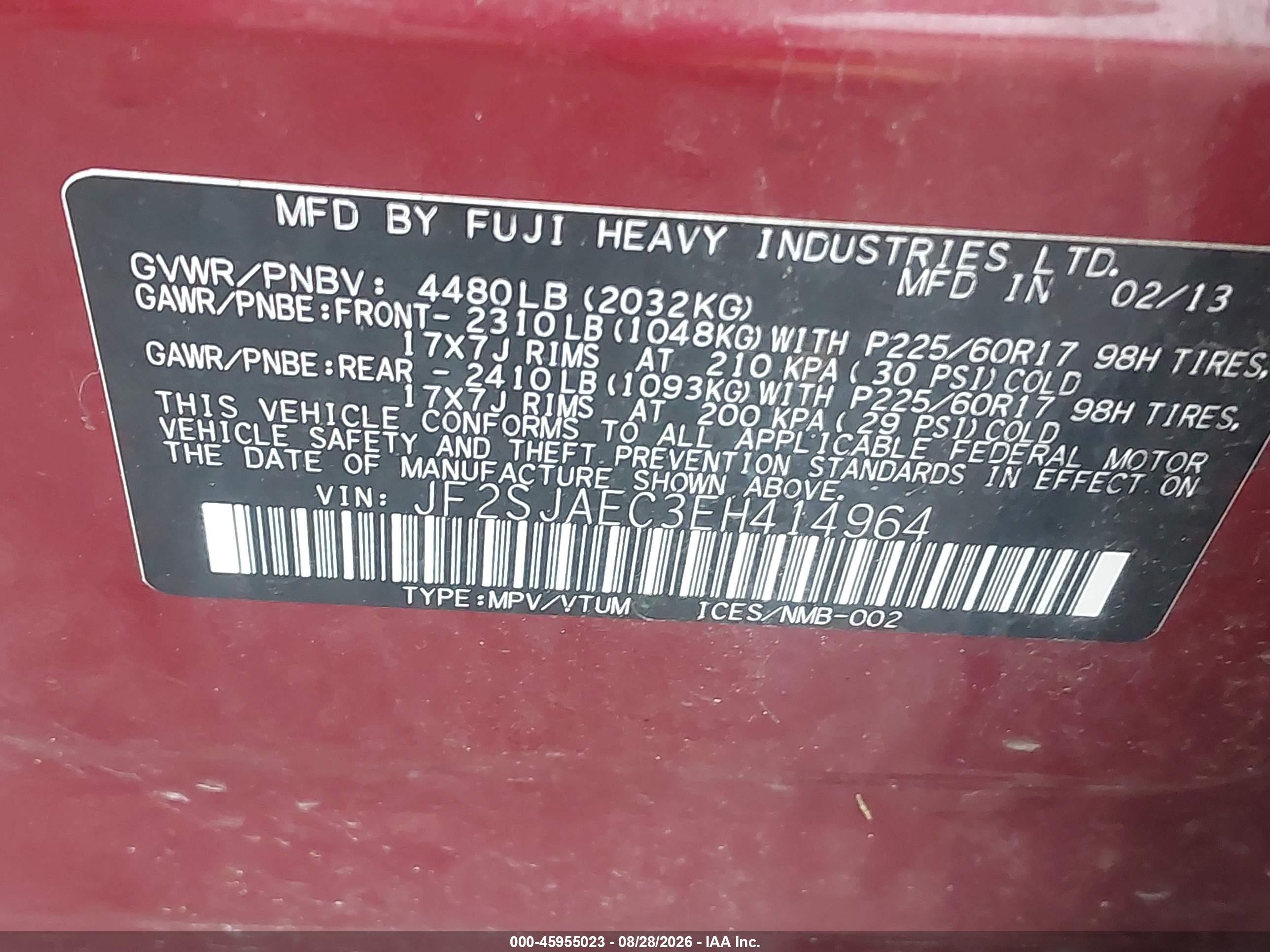 2014 Subaru Forester 2.5i Premium Бордовый vin: JF2SJAEC3EH414964
