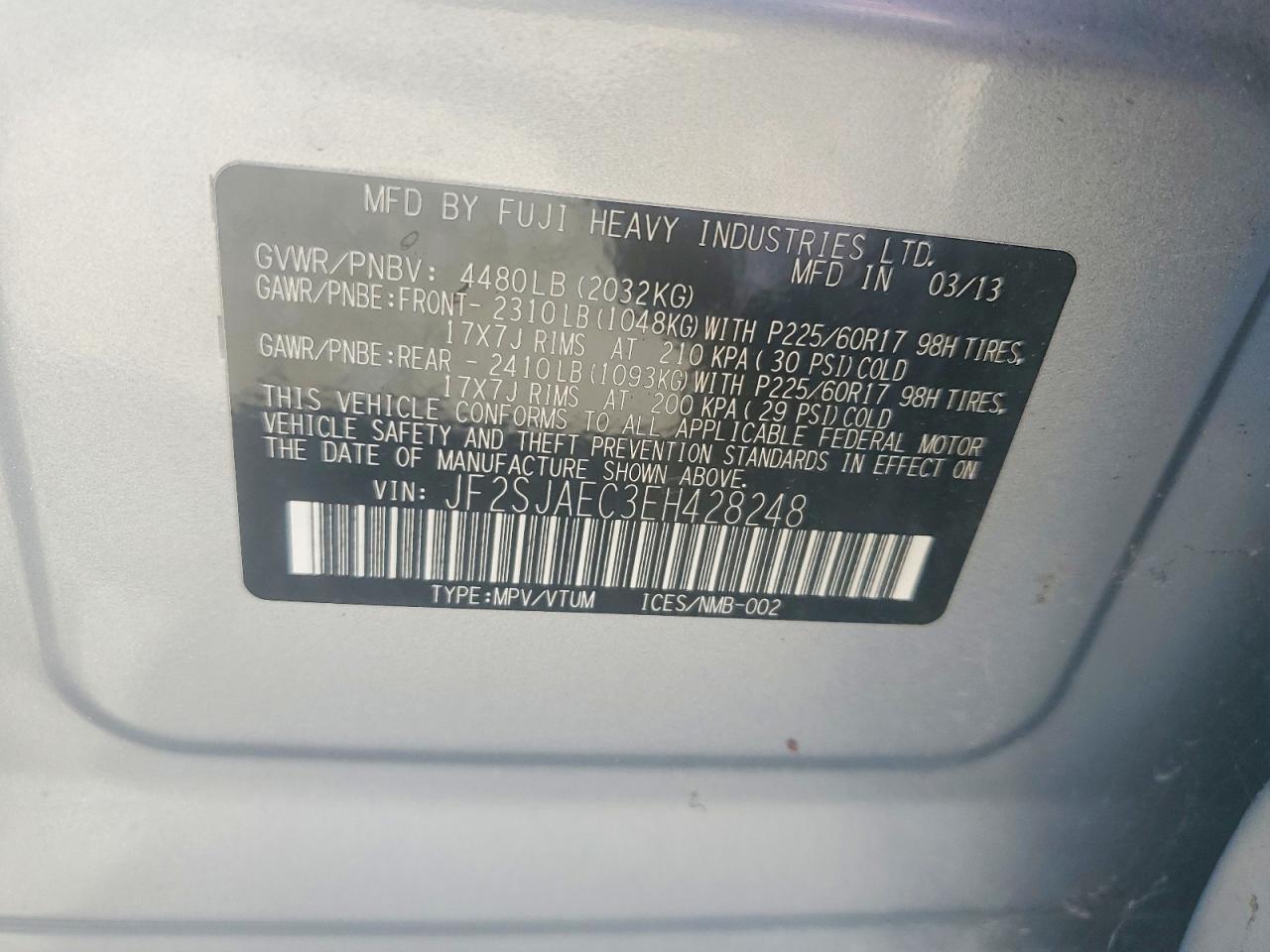 2014 Subaru Forester 2.5i Premium Silver vin: JF2SJAEC3EH428248