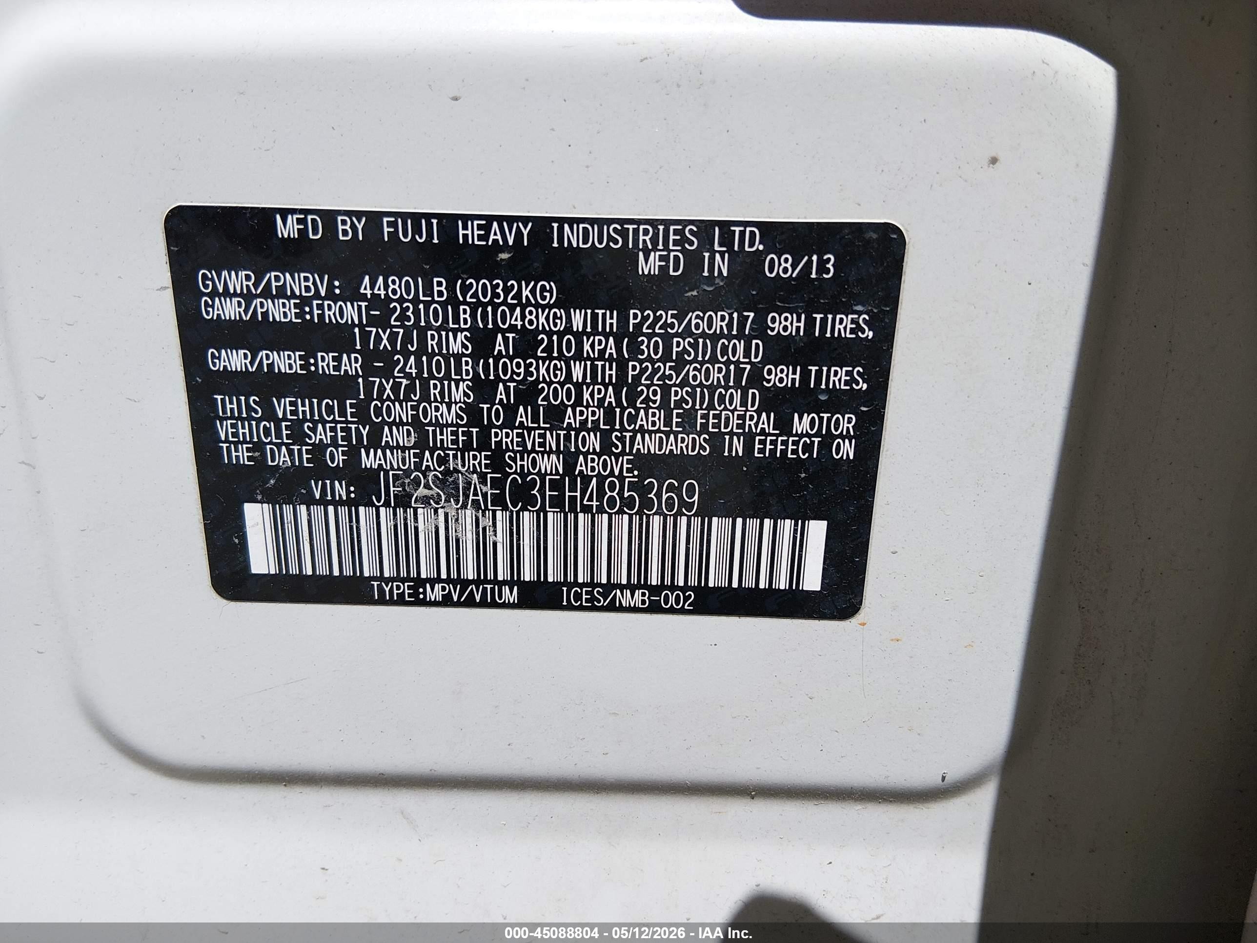 2014 Subaru Forester 2.5i Premium White vin: JF2SJAEC3EH485369