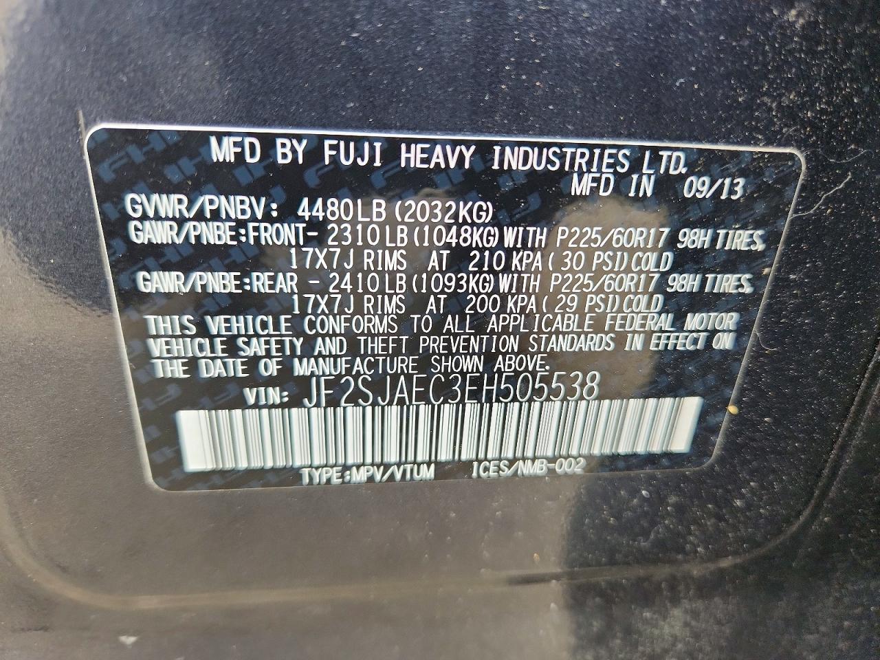 2014 Subaru Forester 2.5i Premium Серый vin: JF2SJAEC3EH505538