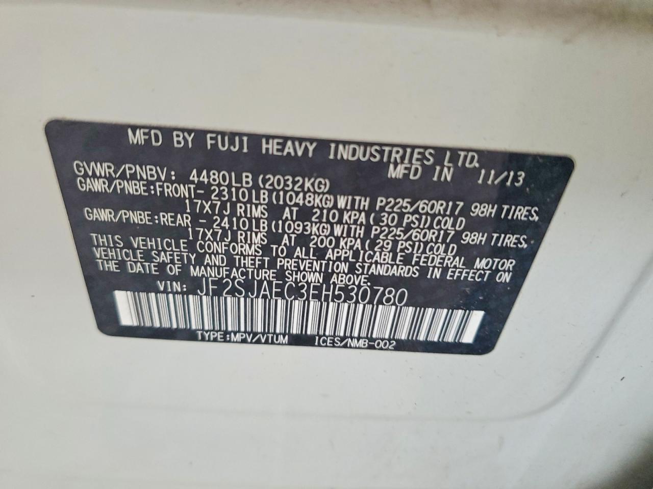2014 Subaru Forester 2.5i Premium White vin: JF2SJAEC3EH530780