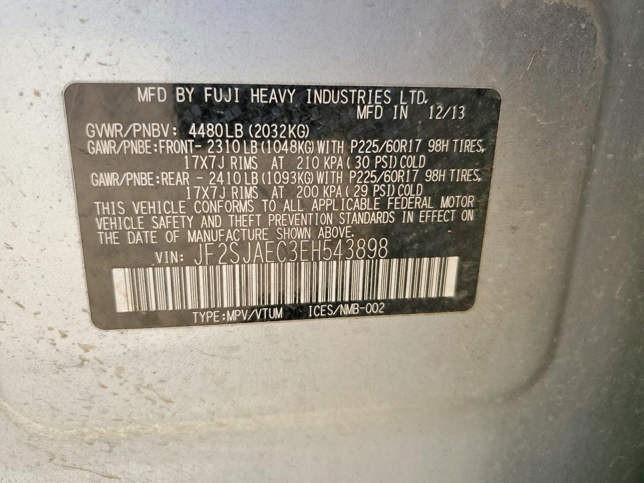 2014 Subaru Forester 2.5i Premium Silver vin: JF2SJAEC3EH543898