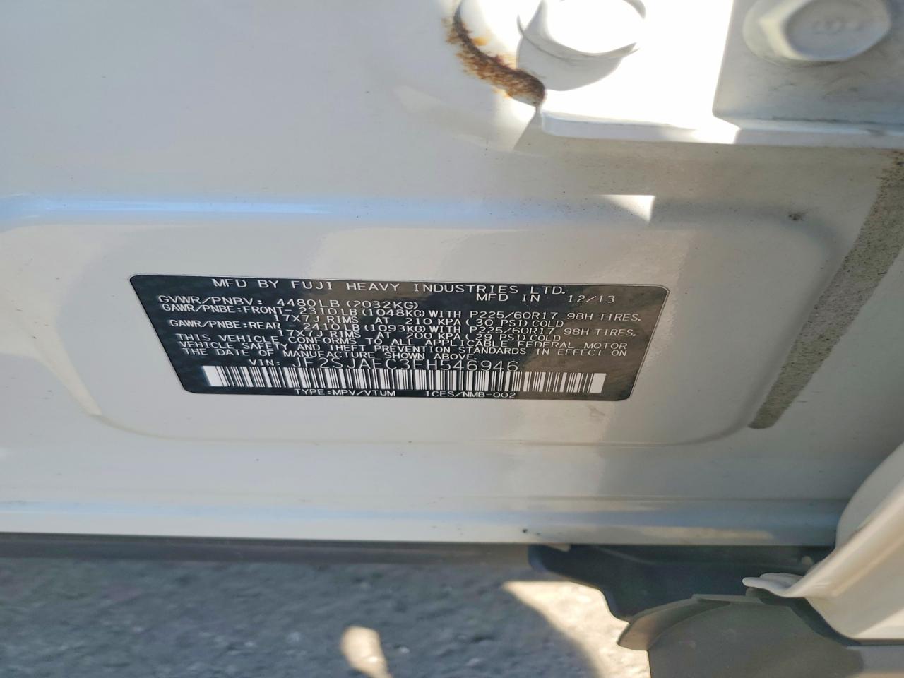 2014 Subaru Forester 2.5i Premium Белый vin: JF2SJAEC3EH546946