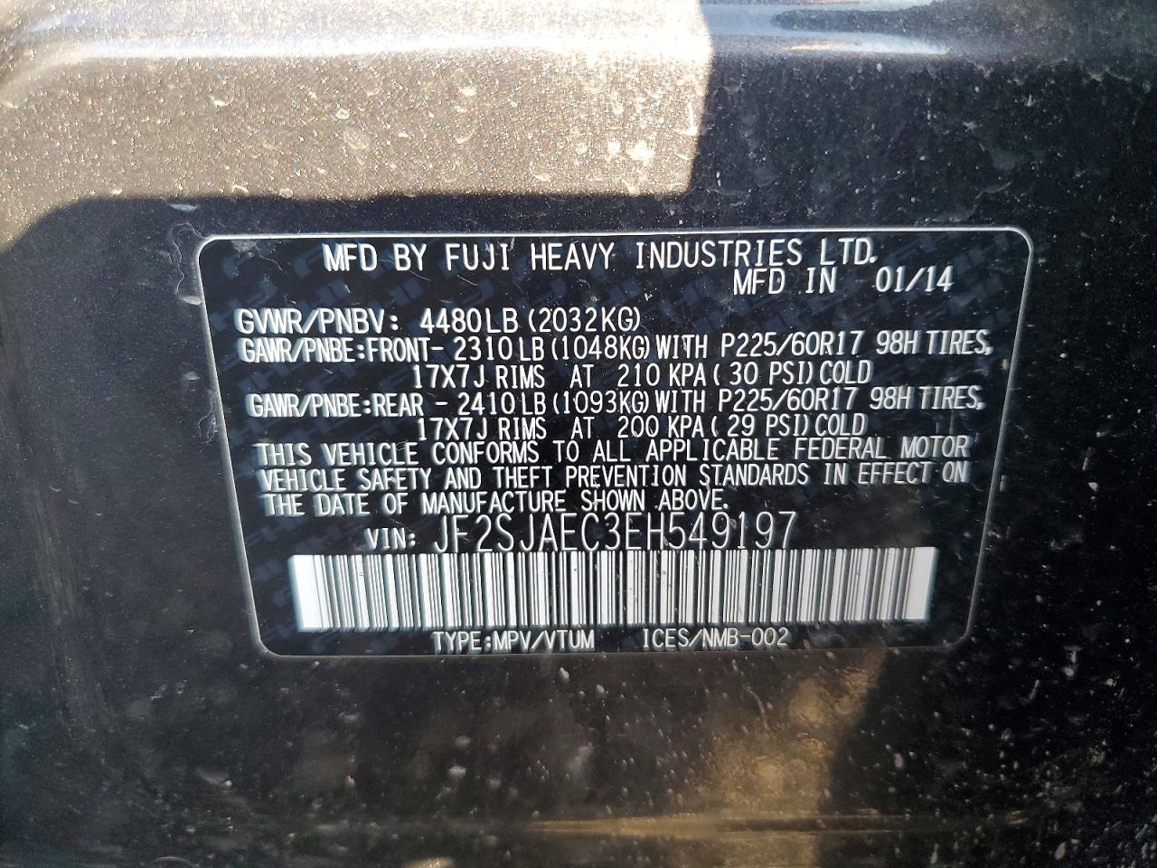 2014 Subaru Forester 2.5i Premium Серый vin: JF2SJAEC3EH549197