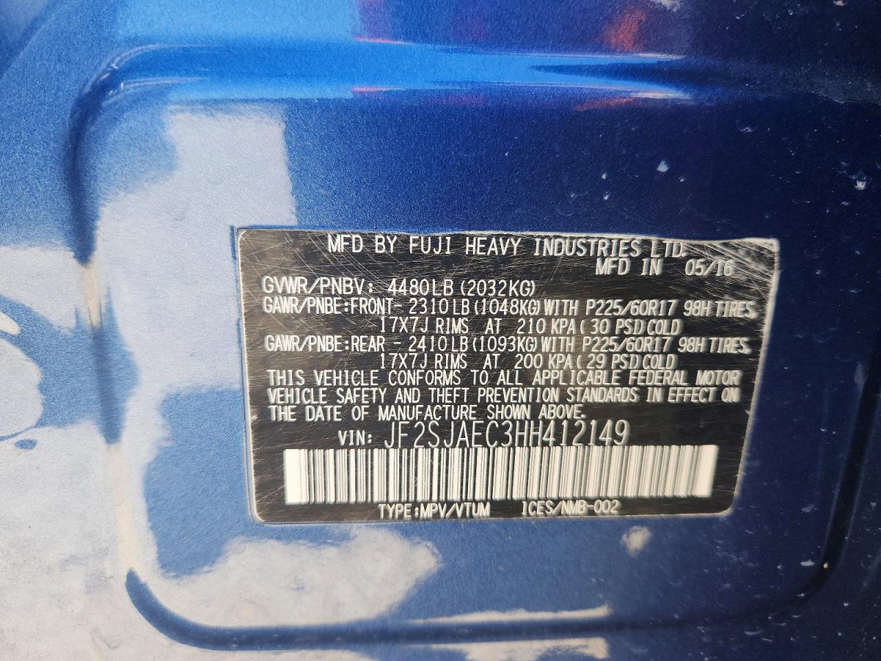 2017 Subaru Forester 2.5i Premium Blue vin: JF2SJAEC3HH412149