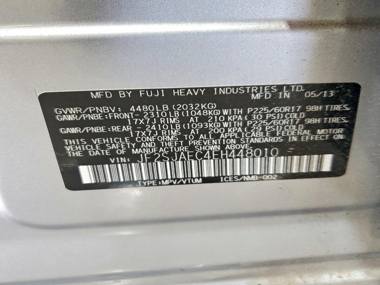 2014 Subaru Forester 2.5i Premium Silver vin: JF2SJAEC4EH448010