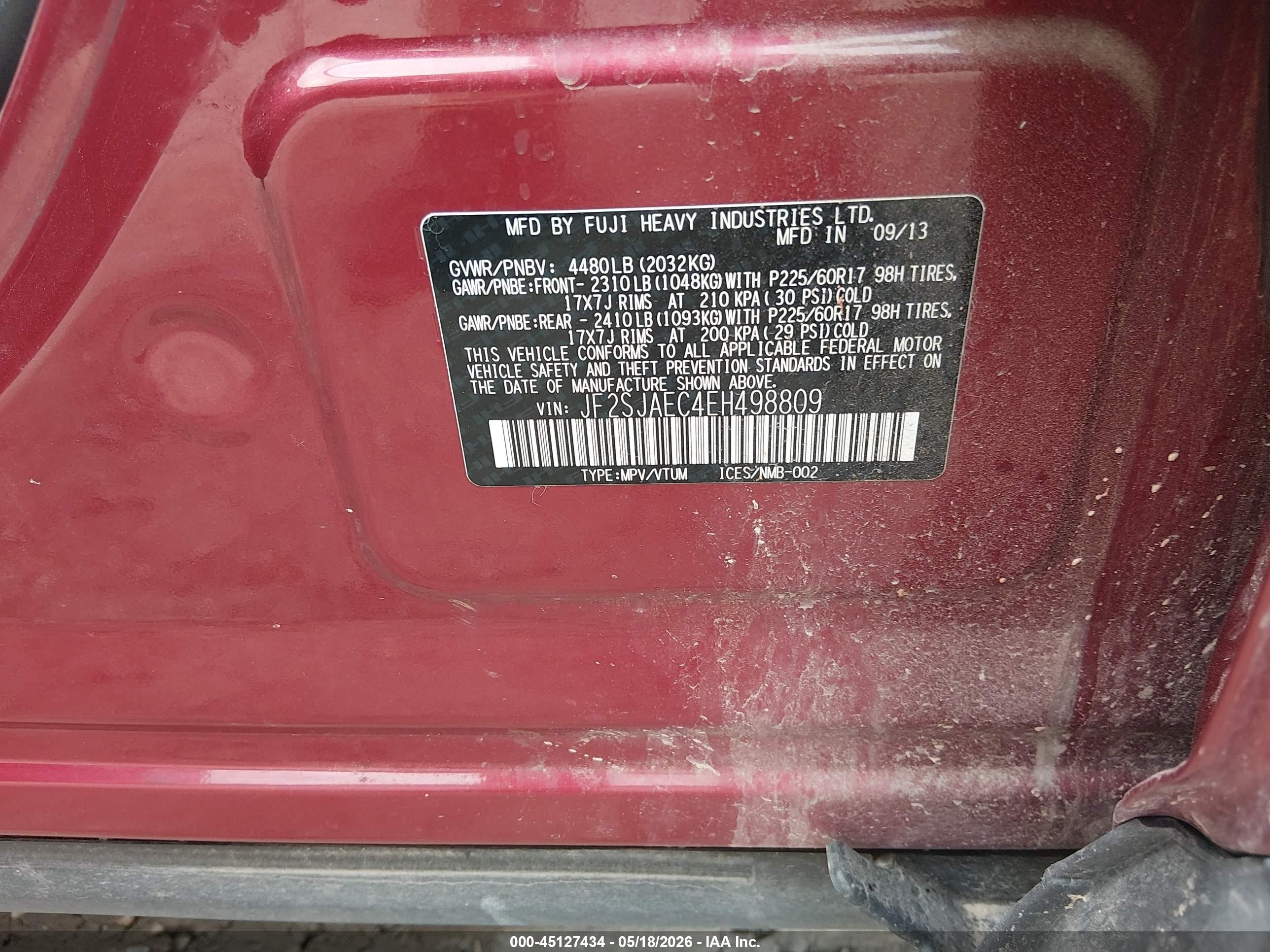 2014 Subaru Forester 2.5i Premium Red vin: JF2SJAEC4EH498809