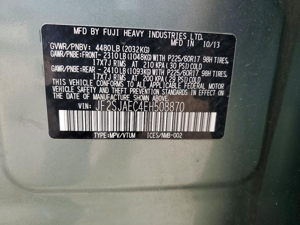 2014 Subaru Forester 2.5i Premium Green vin: JF2SJAEC4EH508870