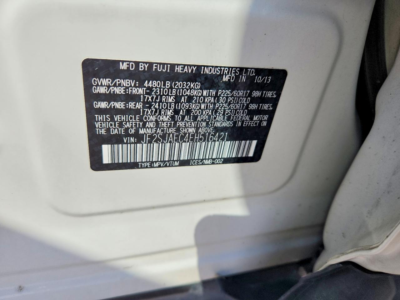 2014 Subaru Forester 2.5i Premium Белый vin: JF2SJAEC4EH516421