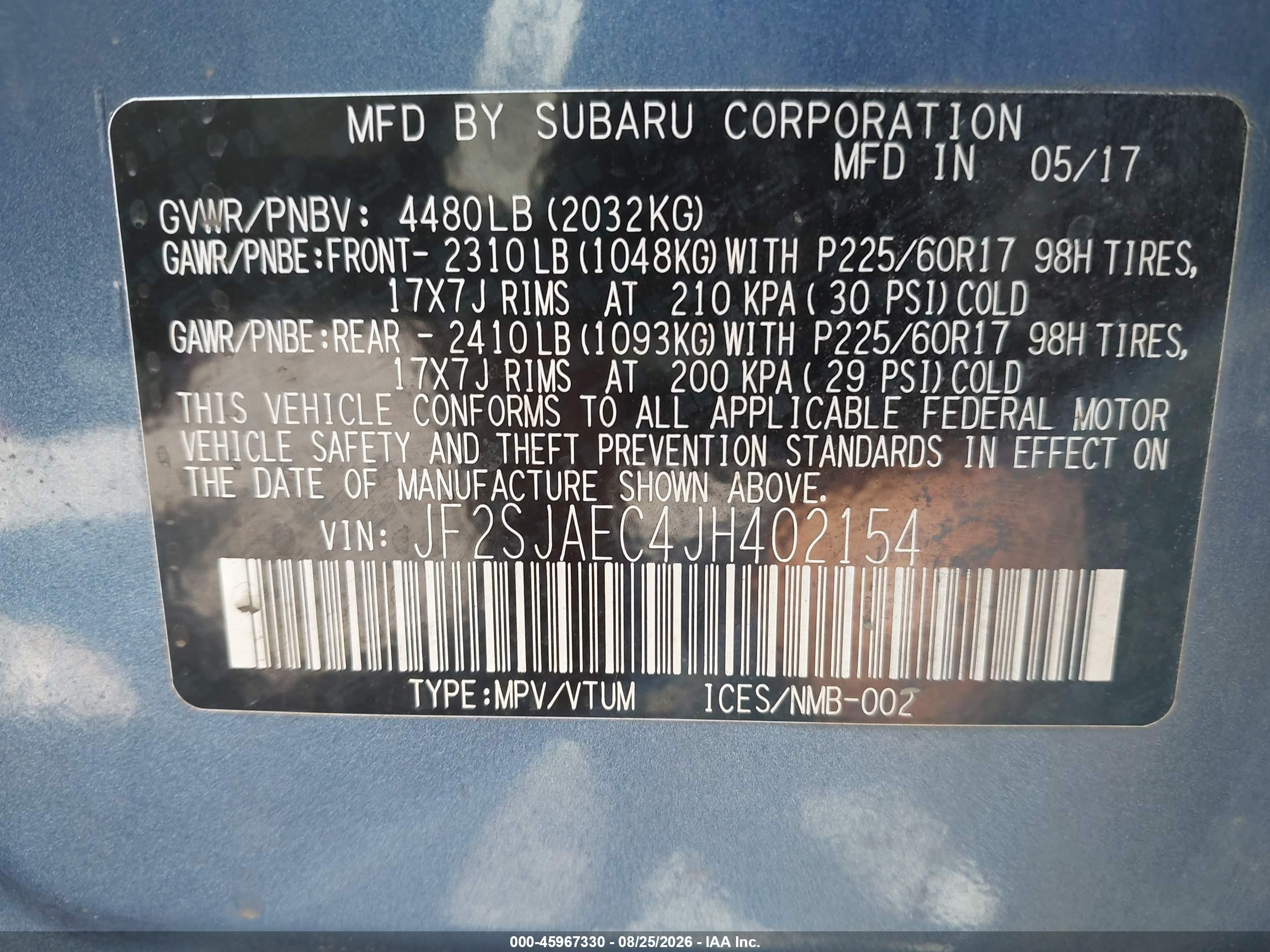2018 Subaru Forester 2.5i Premium Blue vin: JF2SJAEC4JH402154