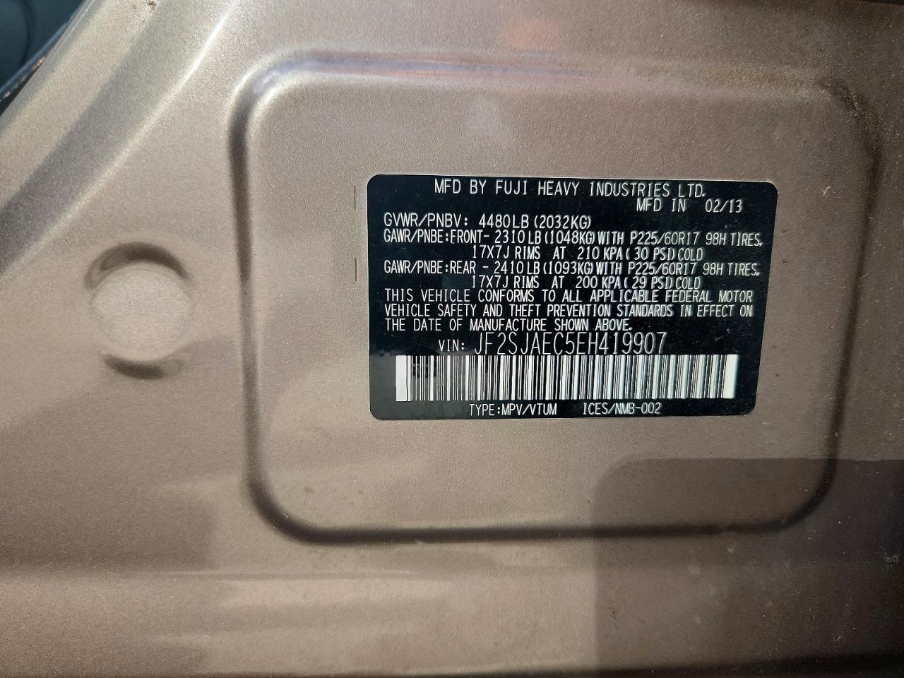 2014 Subaru Forester 2.5i Premium Gold vin: JF2SJAEC5EH419907