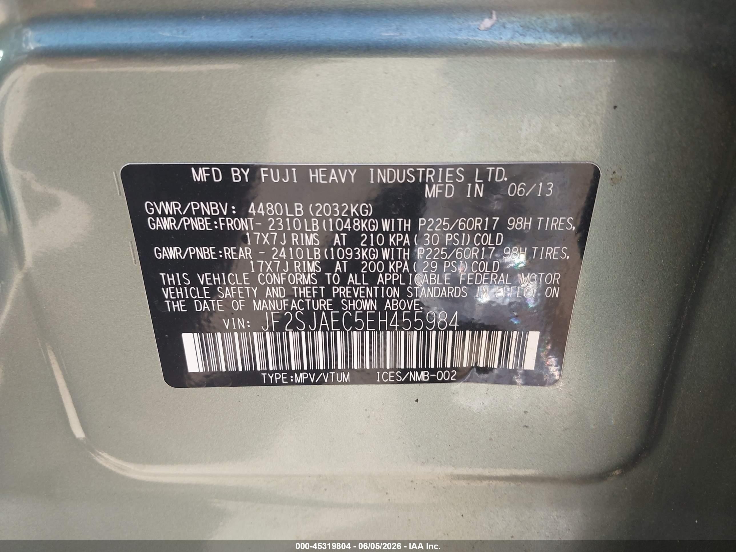 2014 Subaru Forester 2.5i Premium Green vin: JF2SJAEC5EH455984