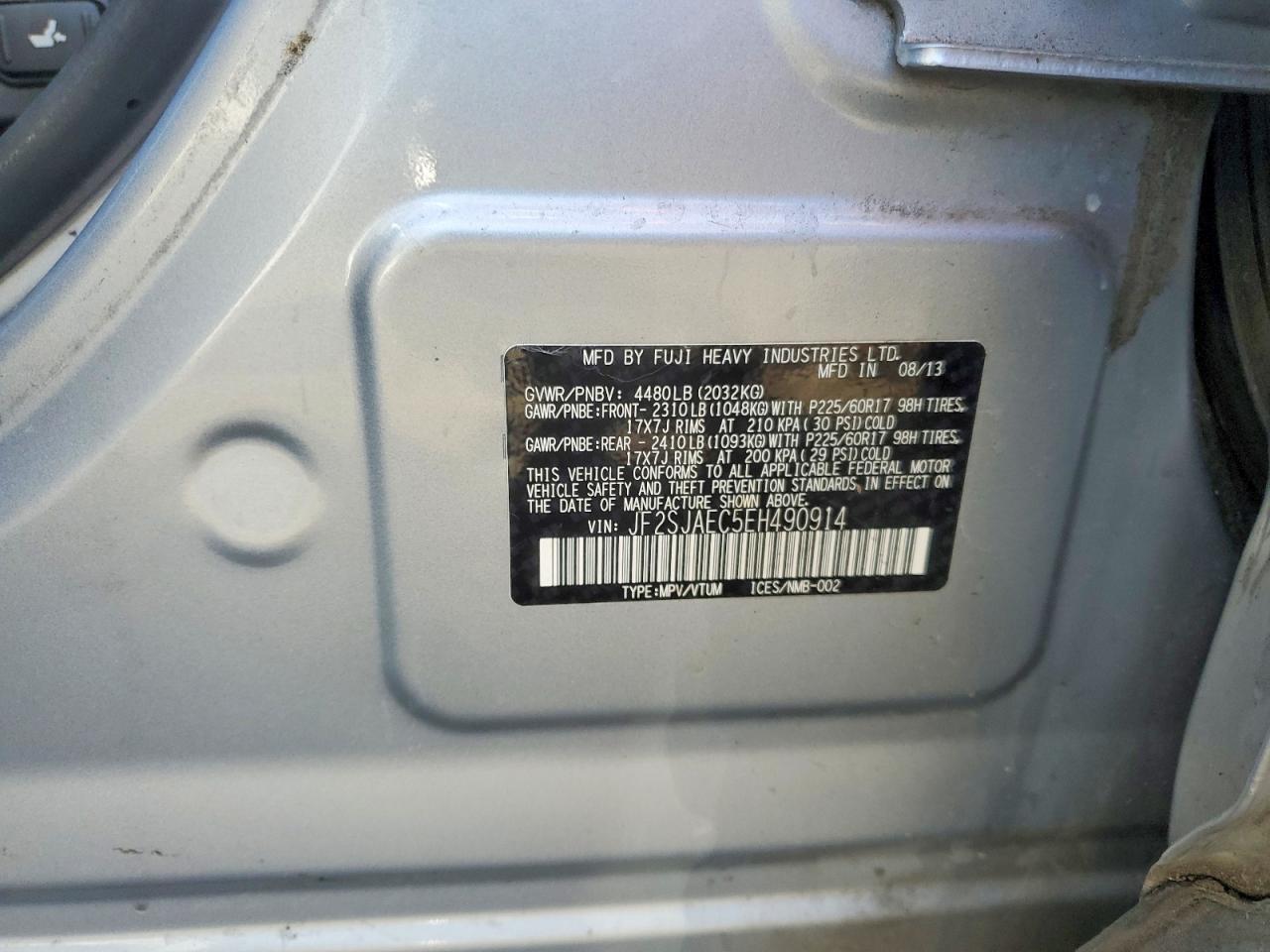 2014 Subaru Forester 2.5i Premium Silver vin: JF2SJAEC5EH490914