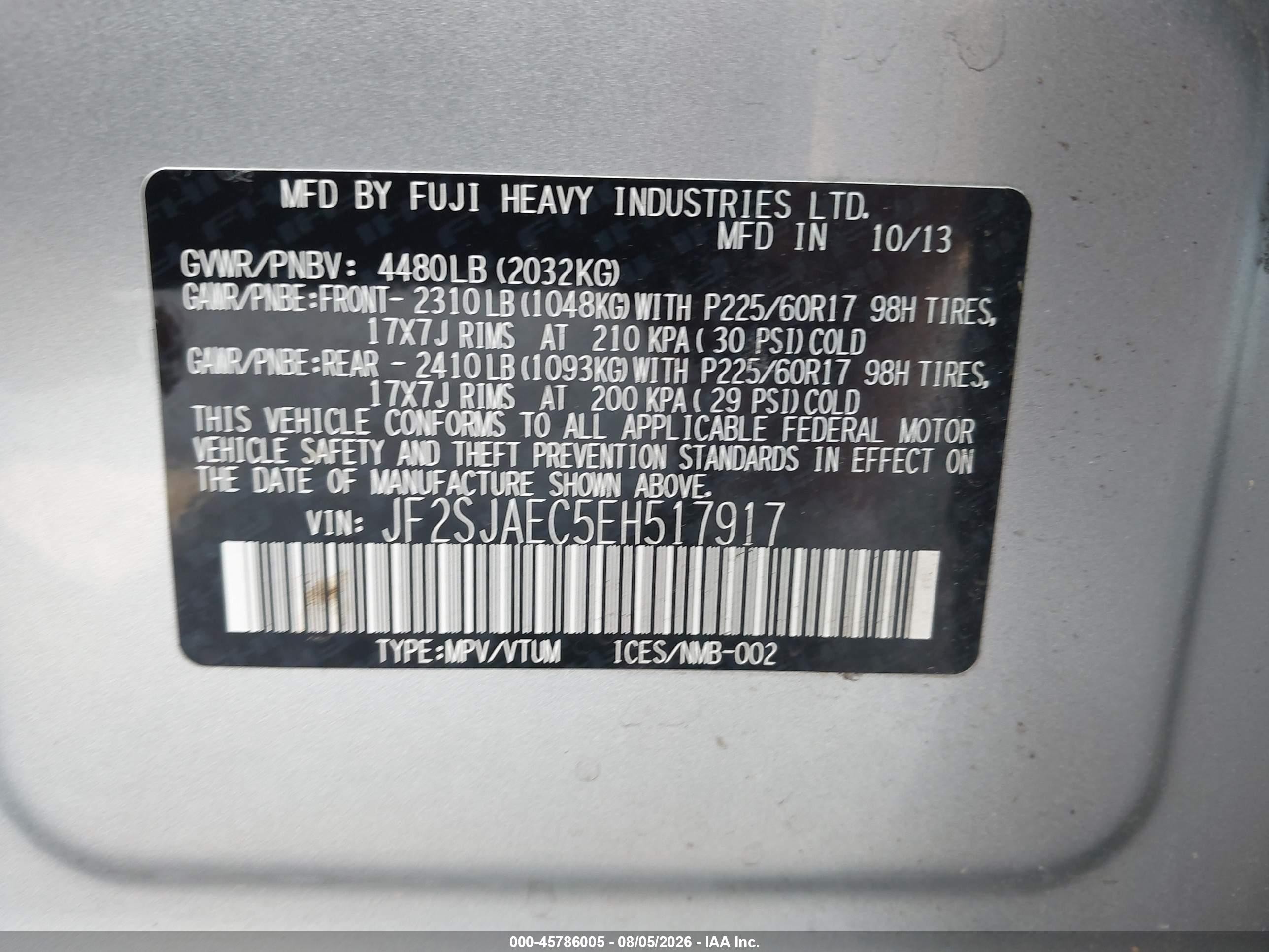 2014 Subaru Forester 2.5i Premium Silver vin: JF2SJAEC5EH517917