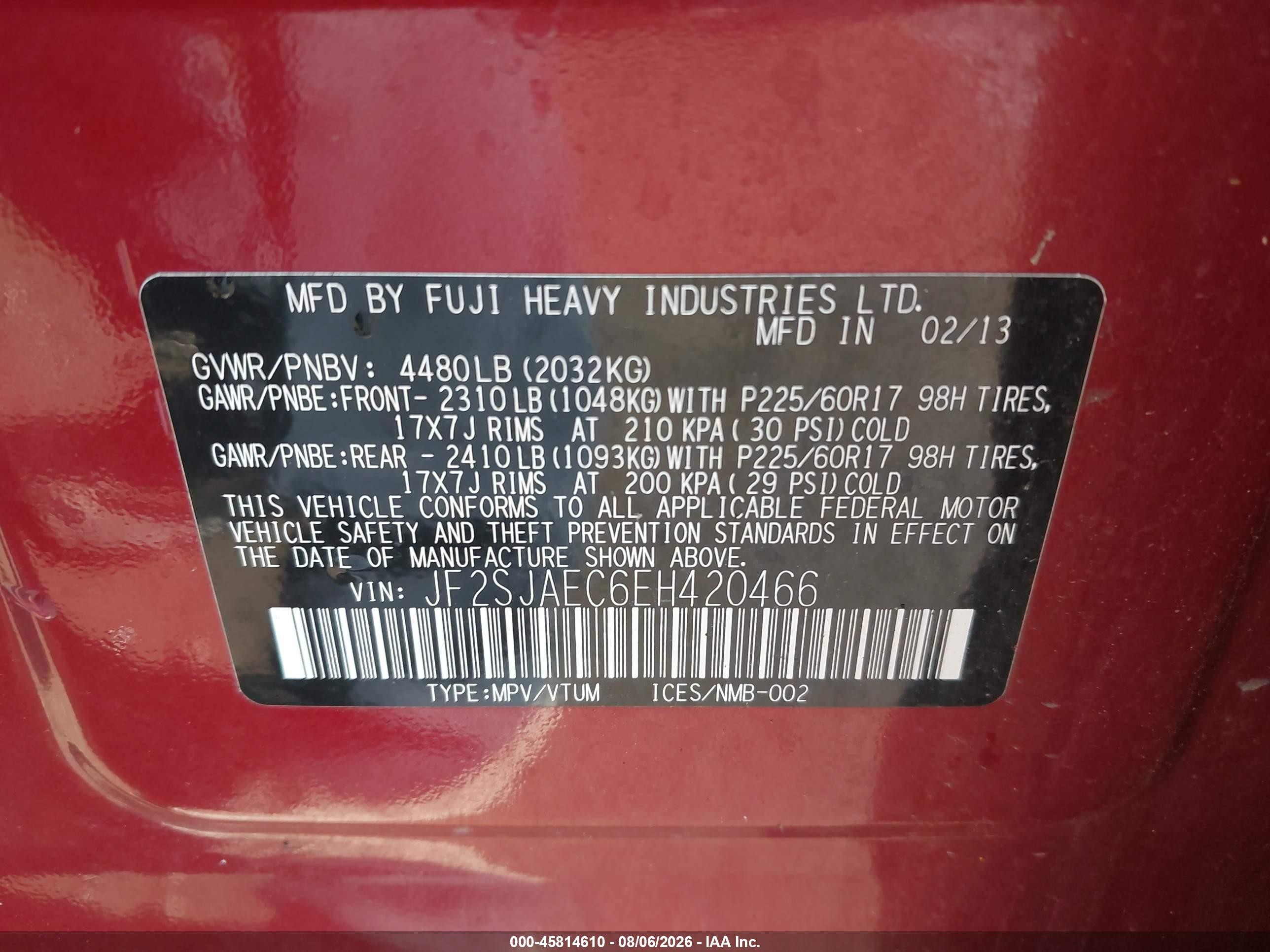 2014 Subaru Forester 2.5i Premium Red vin: JF2SJAEC6EH420466