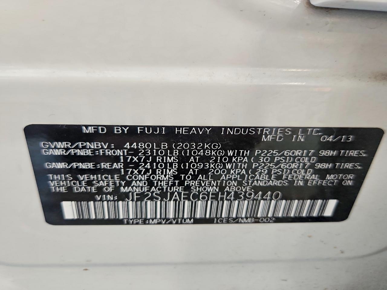 2014 Subaru Forester 2.5i Premium White vin: JF2SJAEC6EH439440