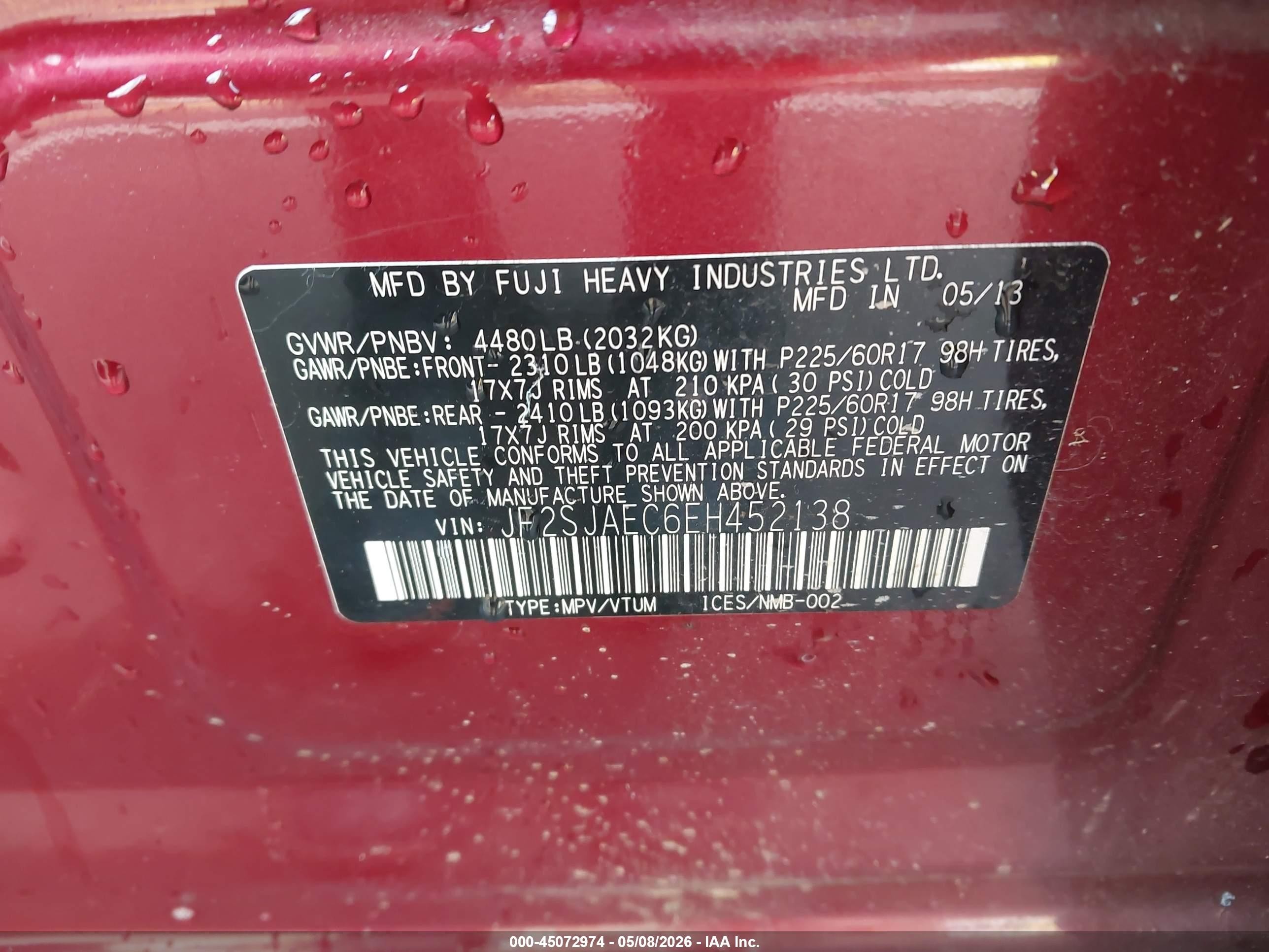 2014 Subaru Forester 2.5i Premium Red vin: JF2SJAEC6EH452138