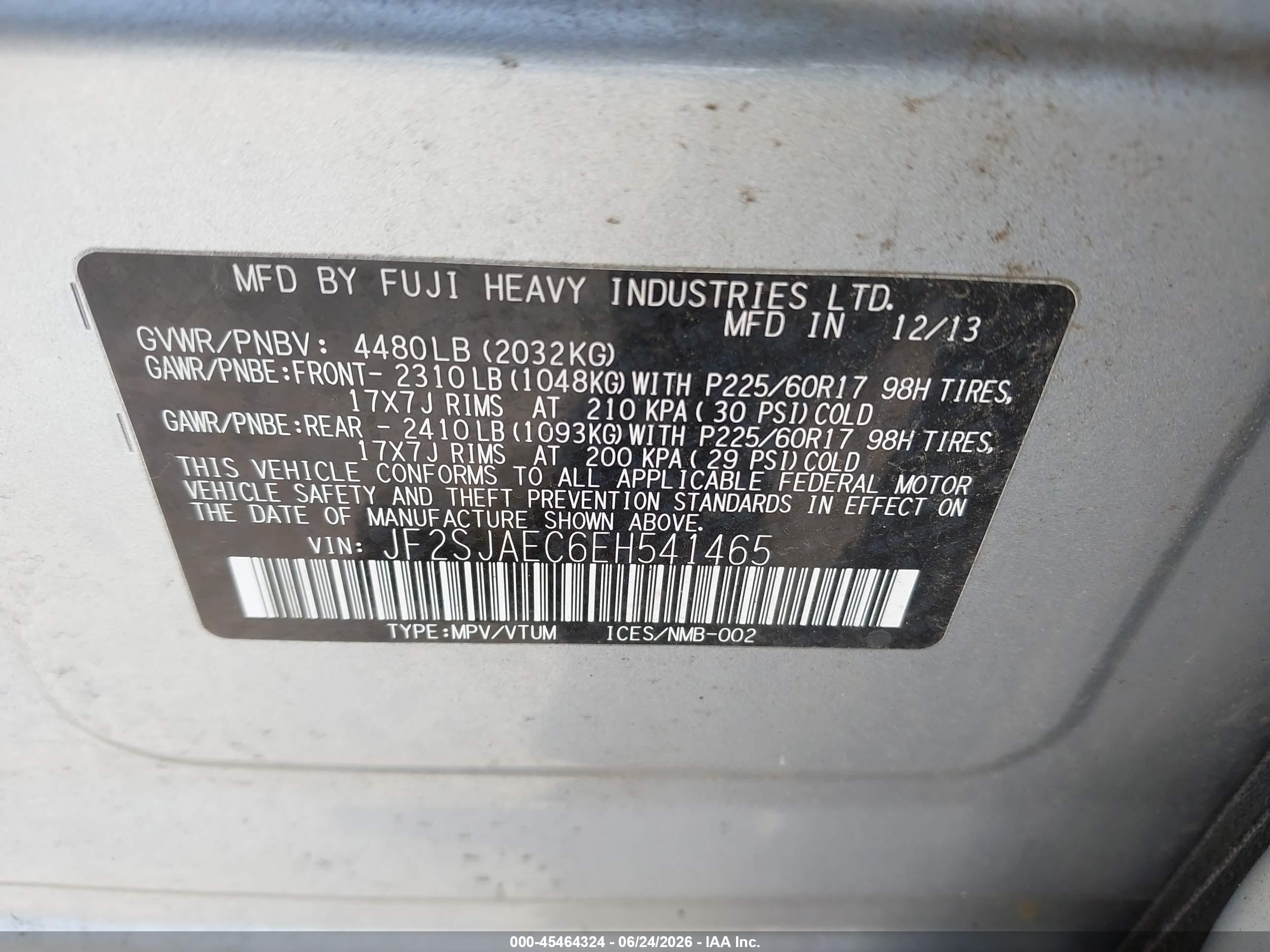 2014 Subaru Forester 2.5i Premium Silver vin: JF2SJAEC6EH541465