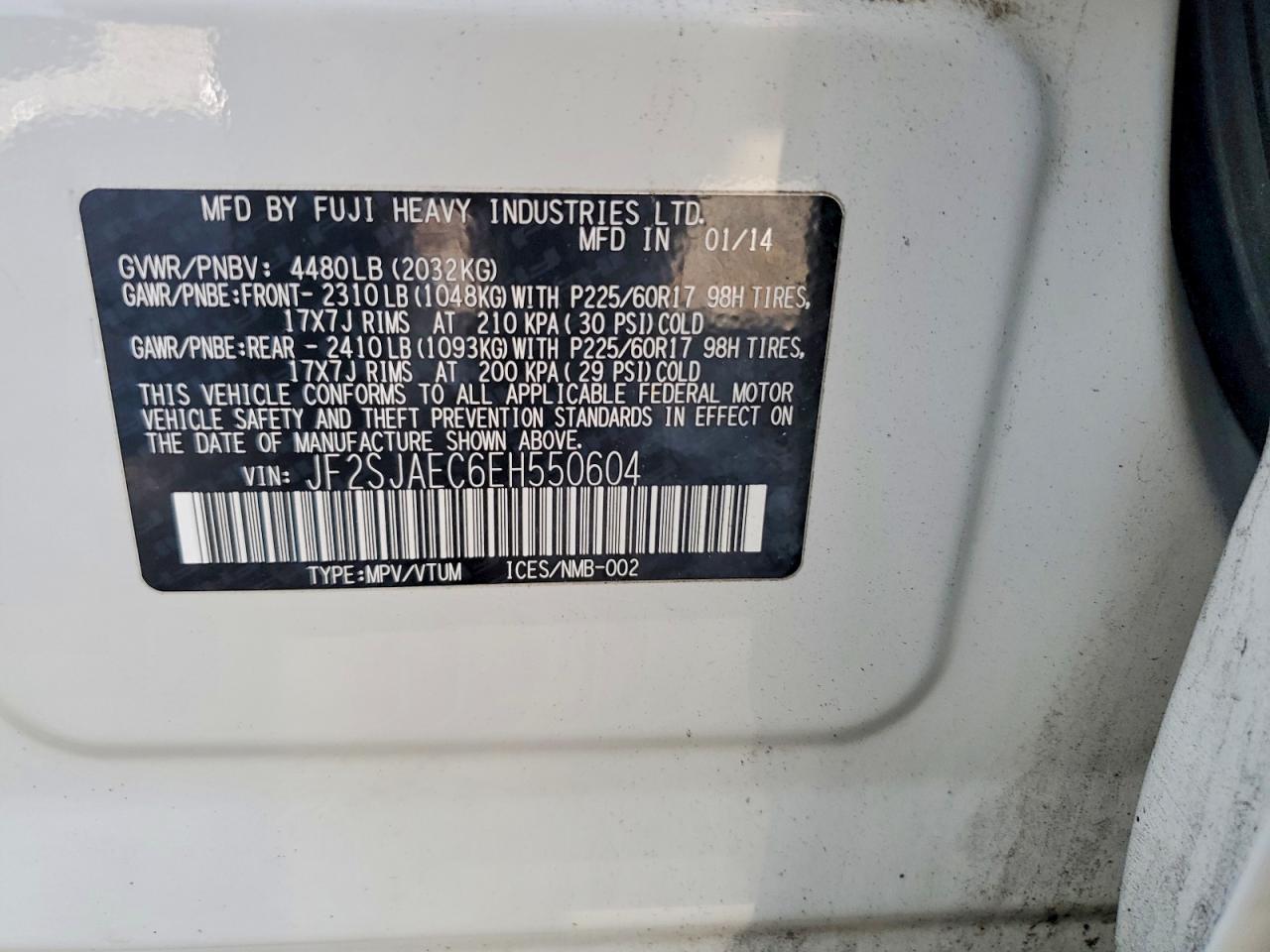 2014 Subaru Forester 2.5i Premium White vin: JF2SJAEC6EH550604