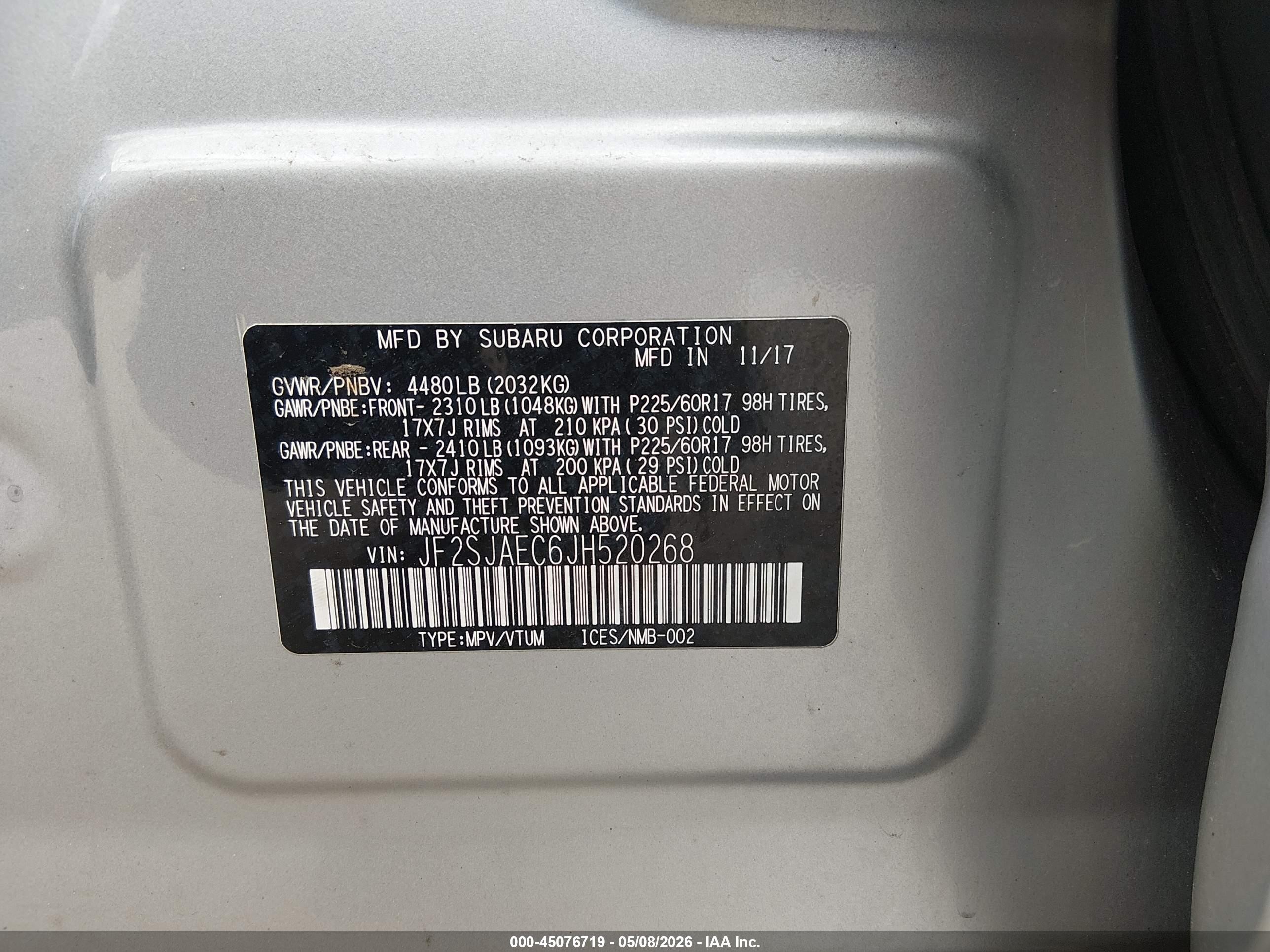 2018 Subaru Forester 2.5i Premium Silver vin: JF2SJAEC6JH520268
