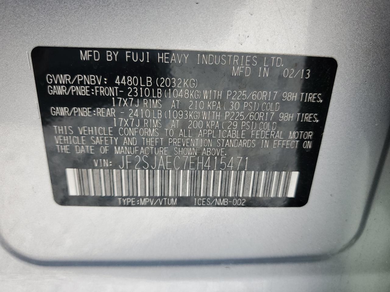 2014 Subaru Forester 2.5i Premium Silver vin: JF2SJAEC7EH415471