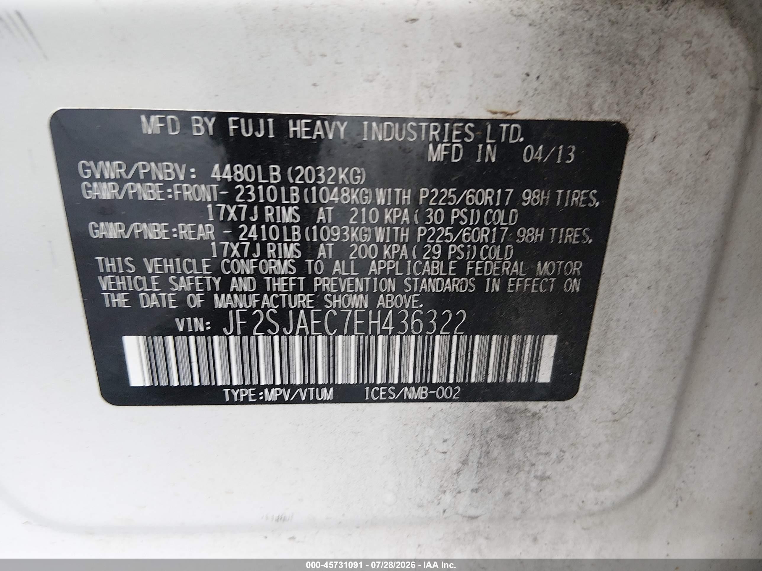 2014 Subaru Forester 2.5i Premium White vin: JF2SJAEC7EH436322