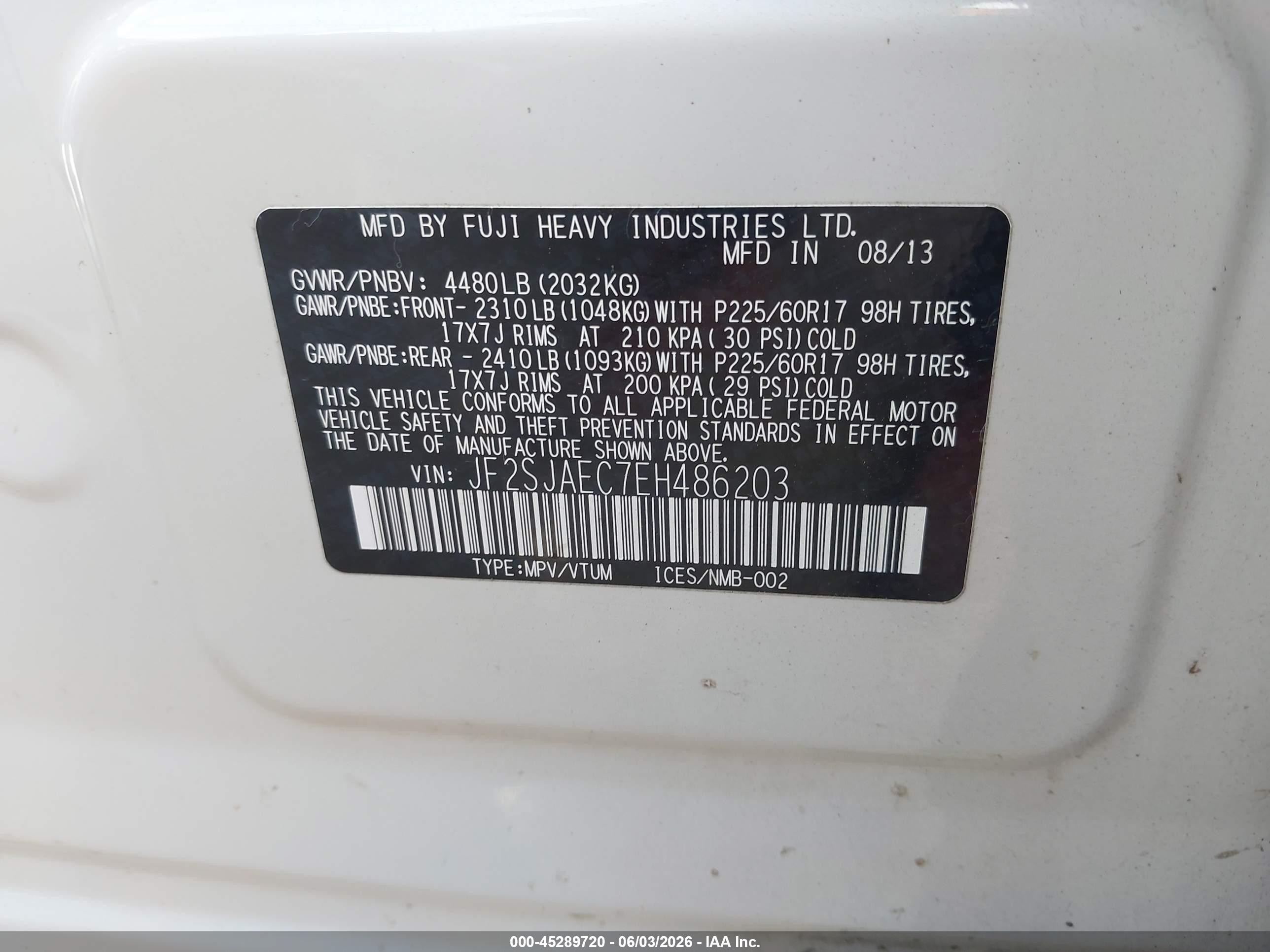 2014 Subaru Forester 2.5i Premium White vin: JF2SJAEC7EH486203