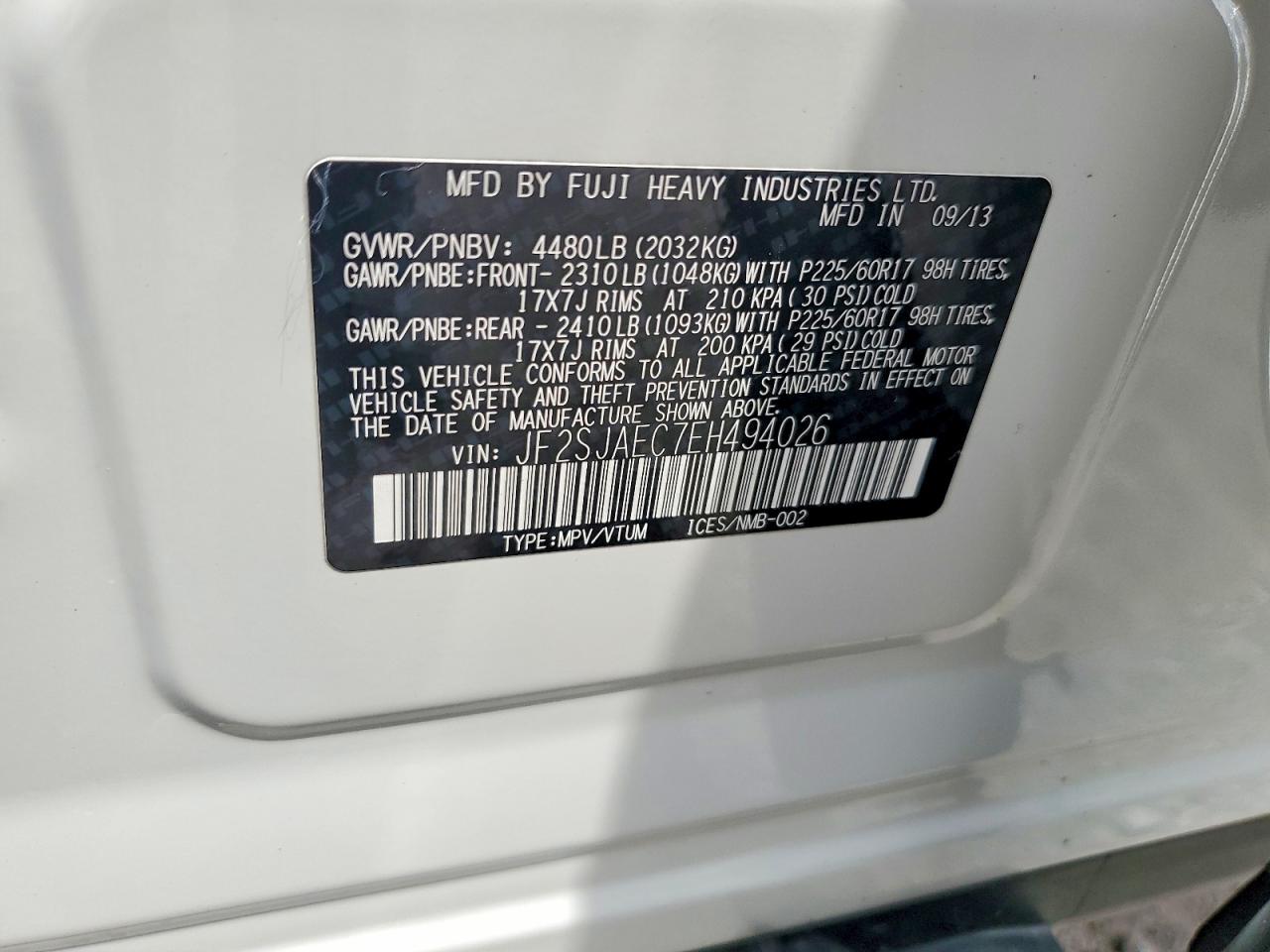 2014 Subaru Forester 2.5i Premium White vin: JF2SJAEC7EH494026