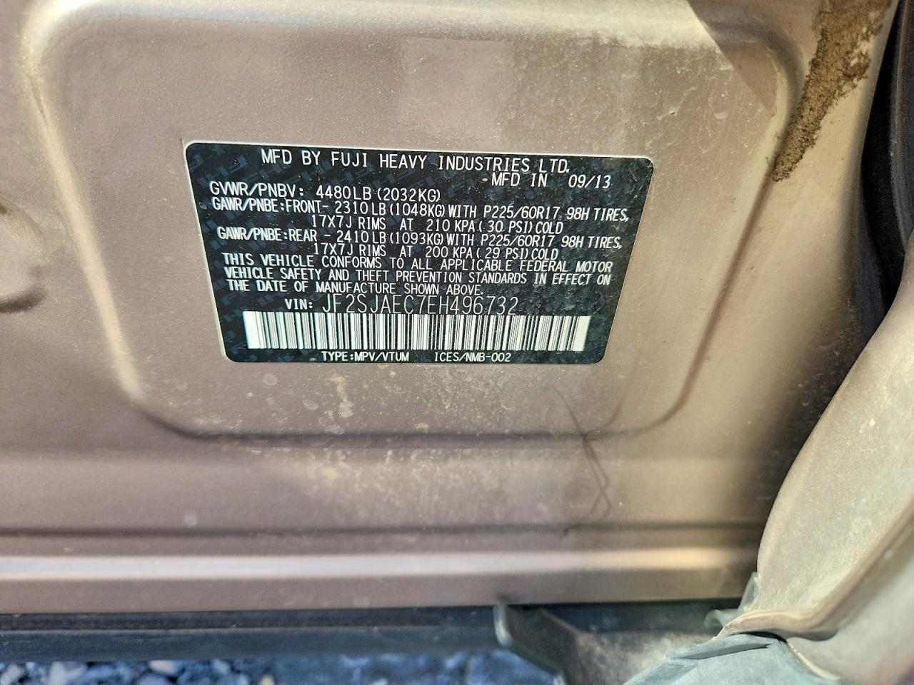 2014 Subaru Forester 2.5i Premium Tan vin: JF2SJAEC7EH496732