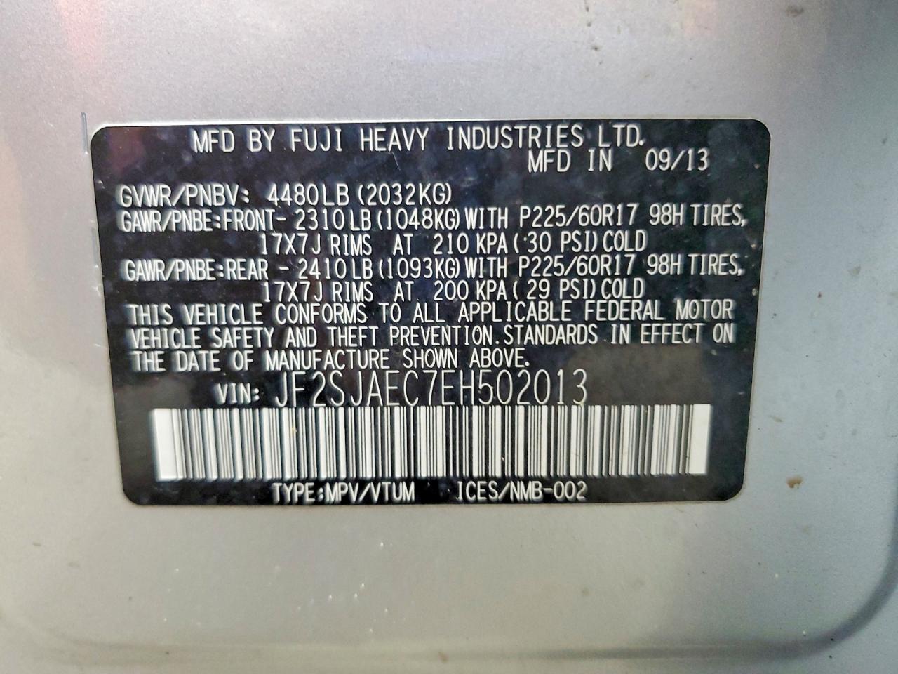 2014 Subaru Forester 2.5i Premium Silver vin: JF2SJAEC7EH502013