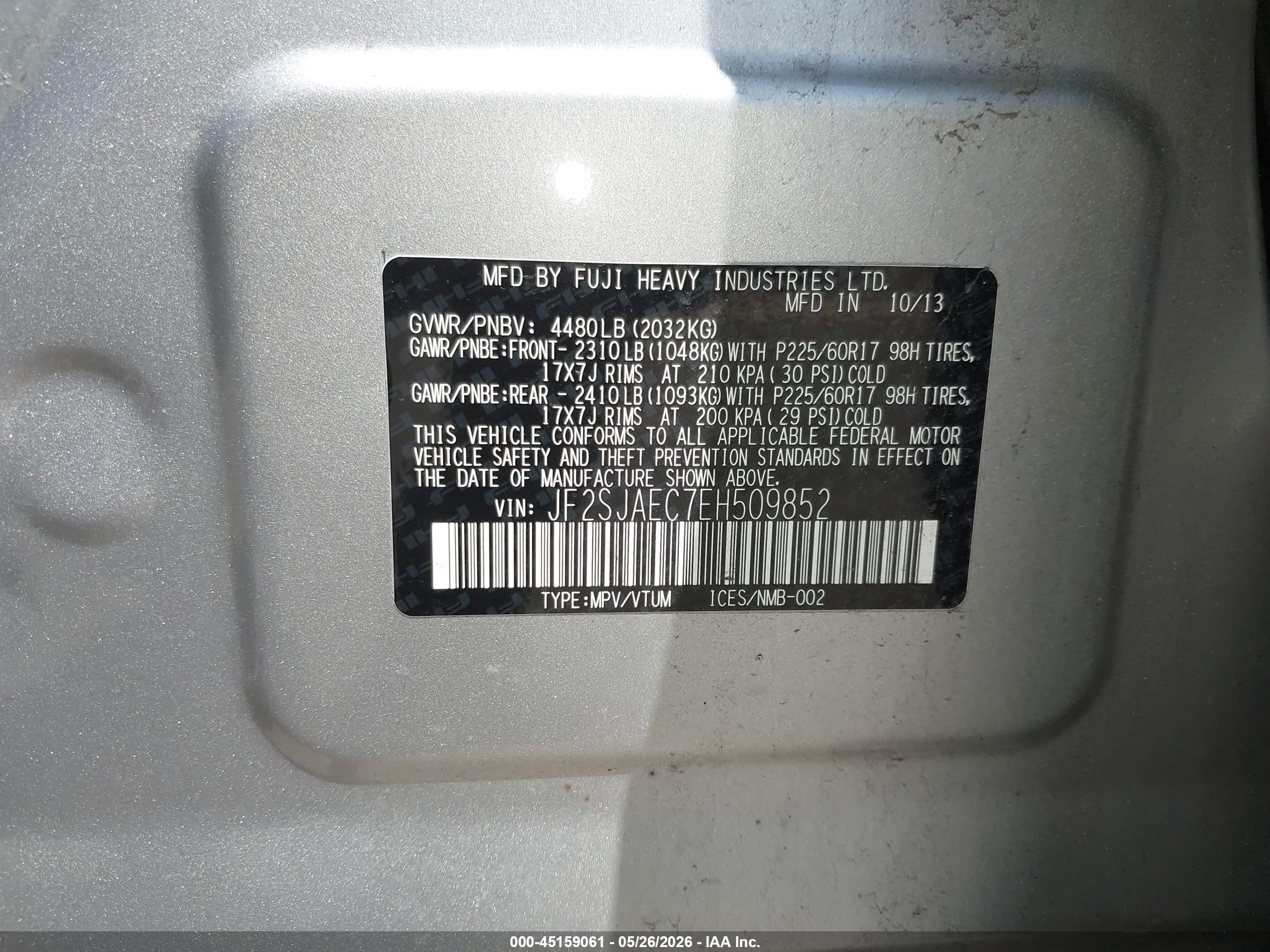 2014 Subaru Forester 2.5i Premium Silver vin: JF2SJAEC7EH509852