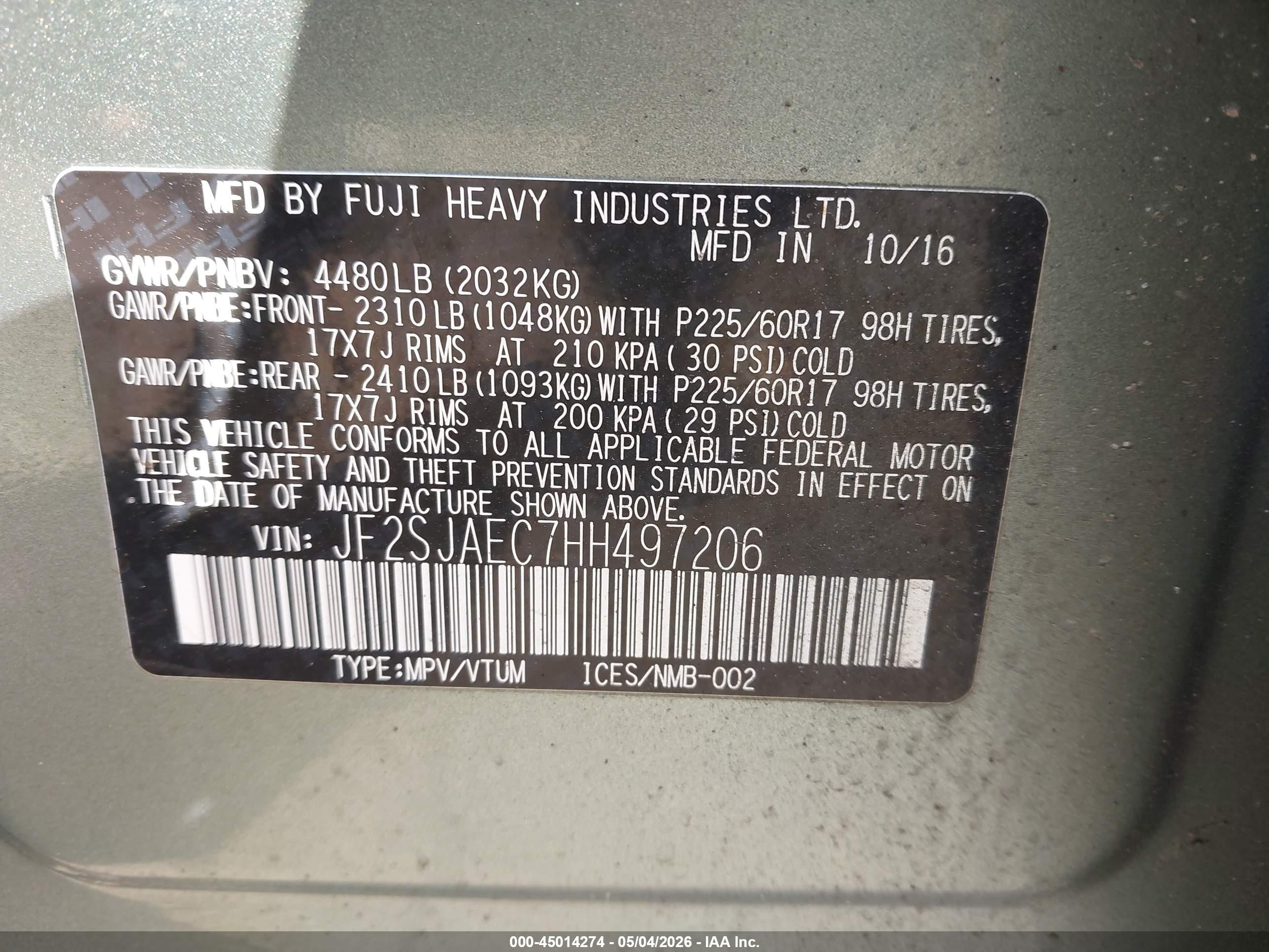 2017 Subaru Forester 2.5i Premium Зеленый vin: JF2SJAEC7HH497206