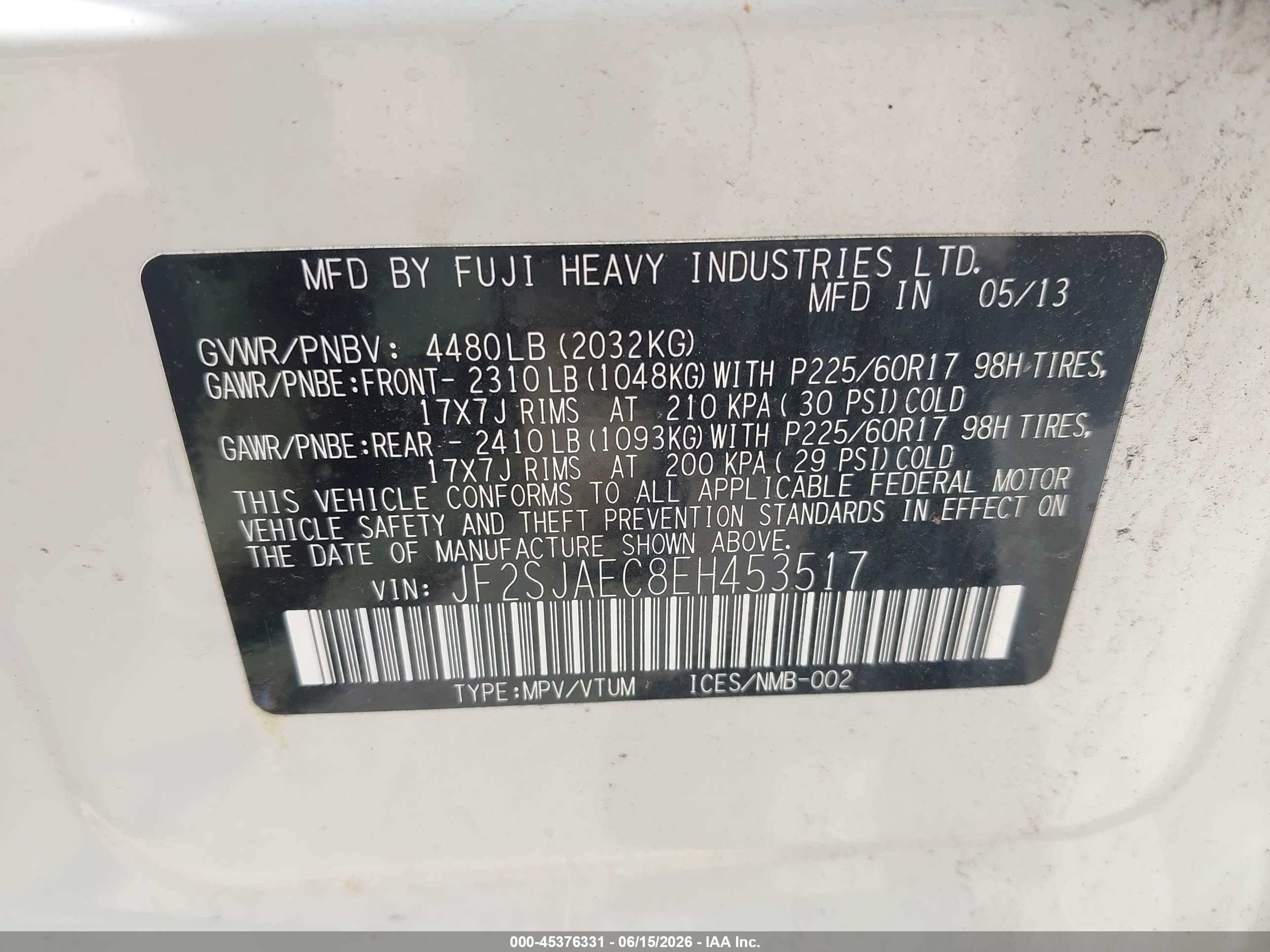 2014 Subaru Forester 2.5i Premium White vin: JF2SJAEC8EH453517